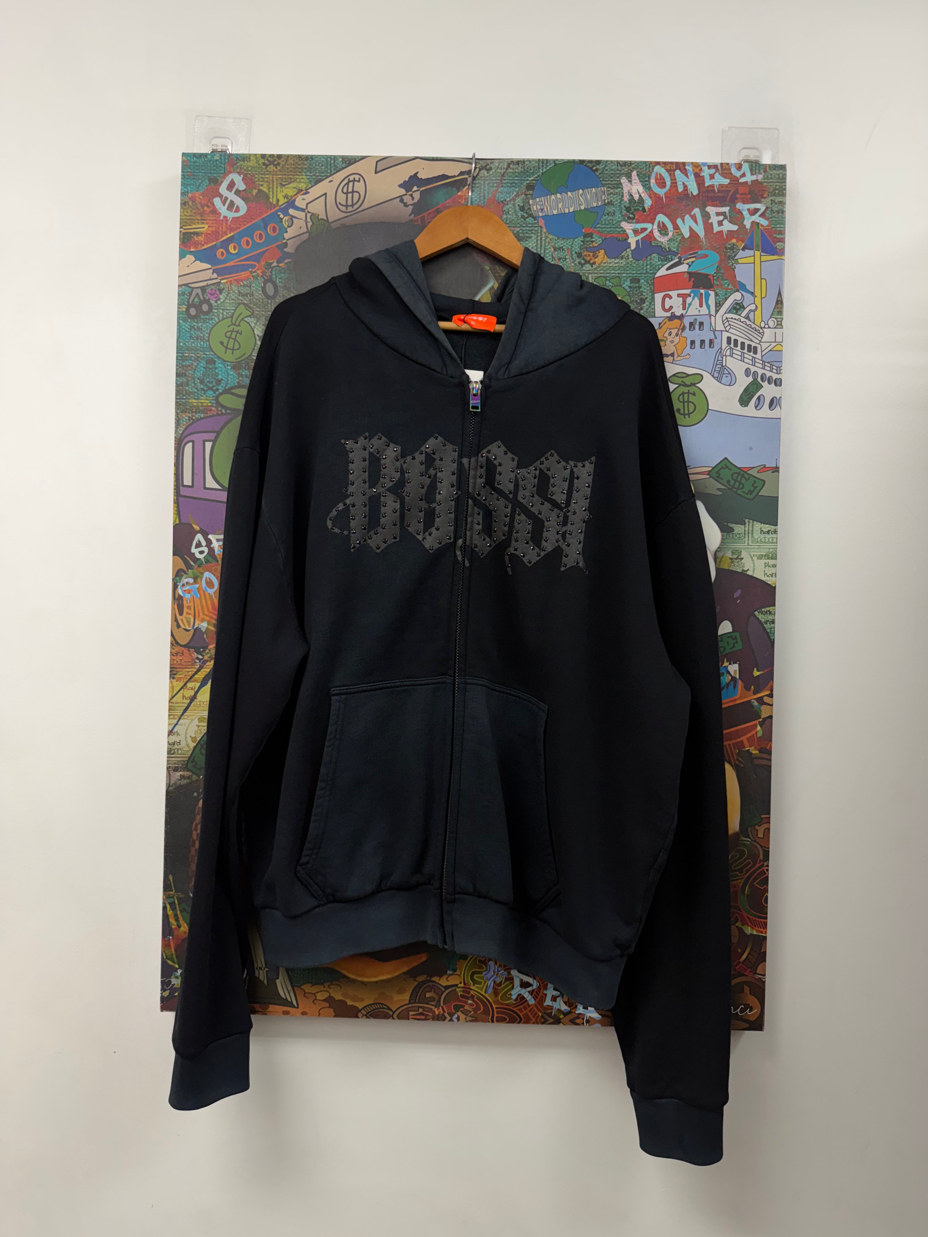 Bossi Black Tonal Rhinestone Zip Up
