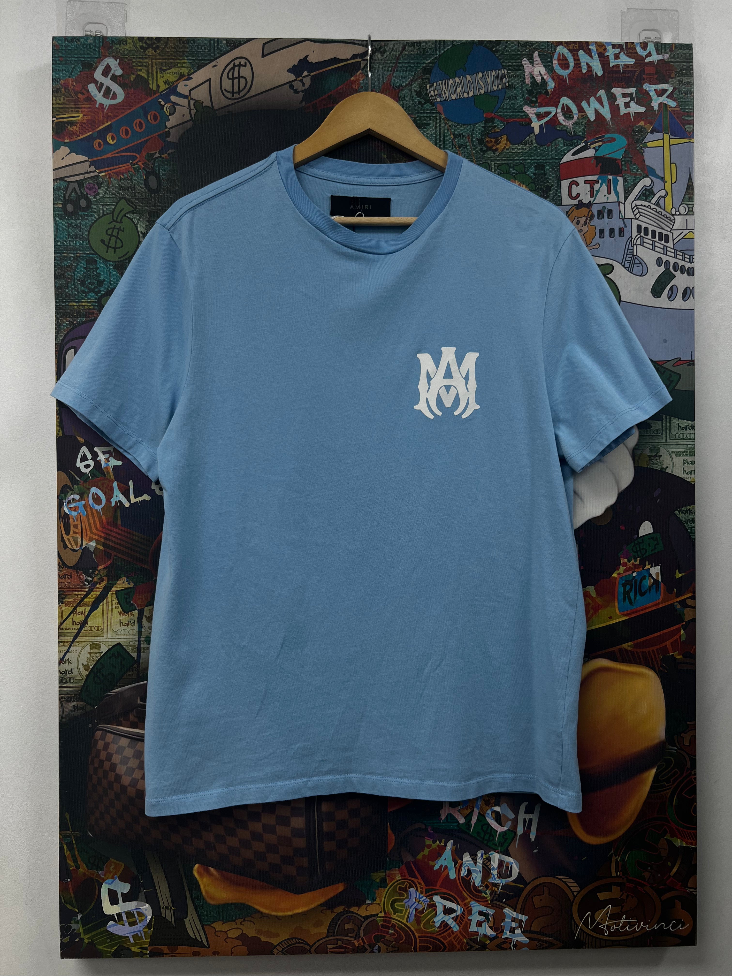 Amiri Baby Blue White MA Logo Tee