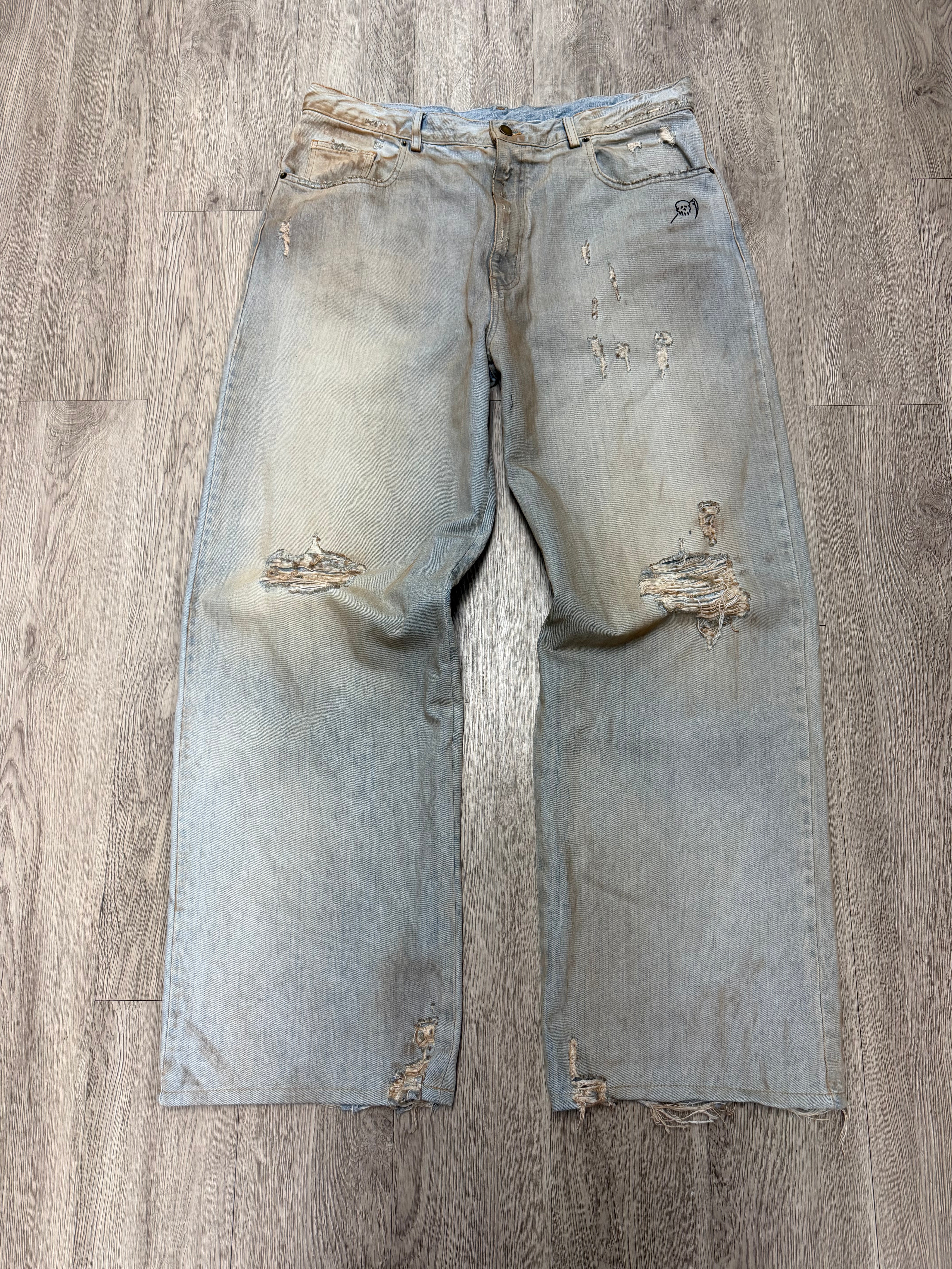 Warren Lotas Blue Baggy Printed Denim Jeans