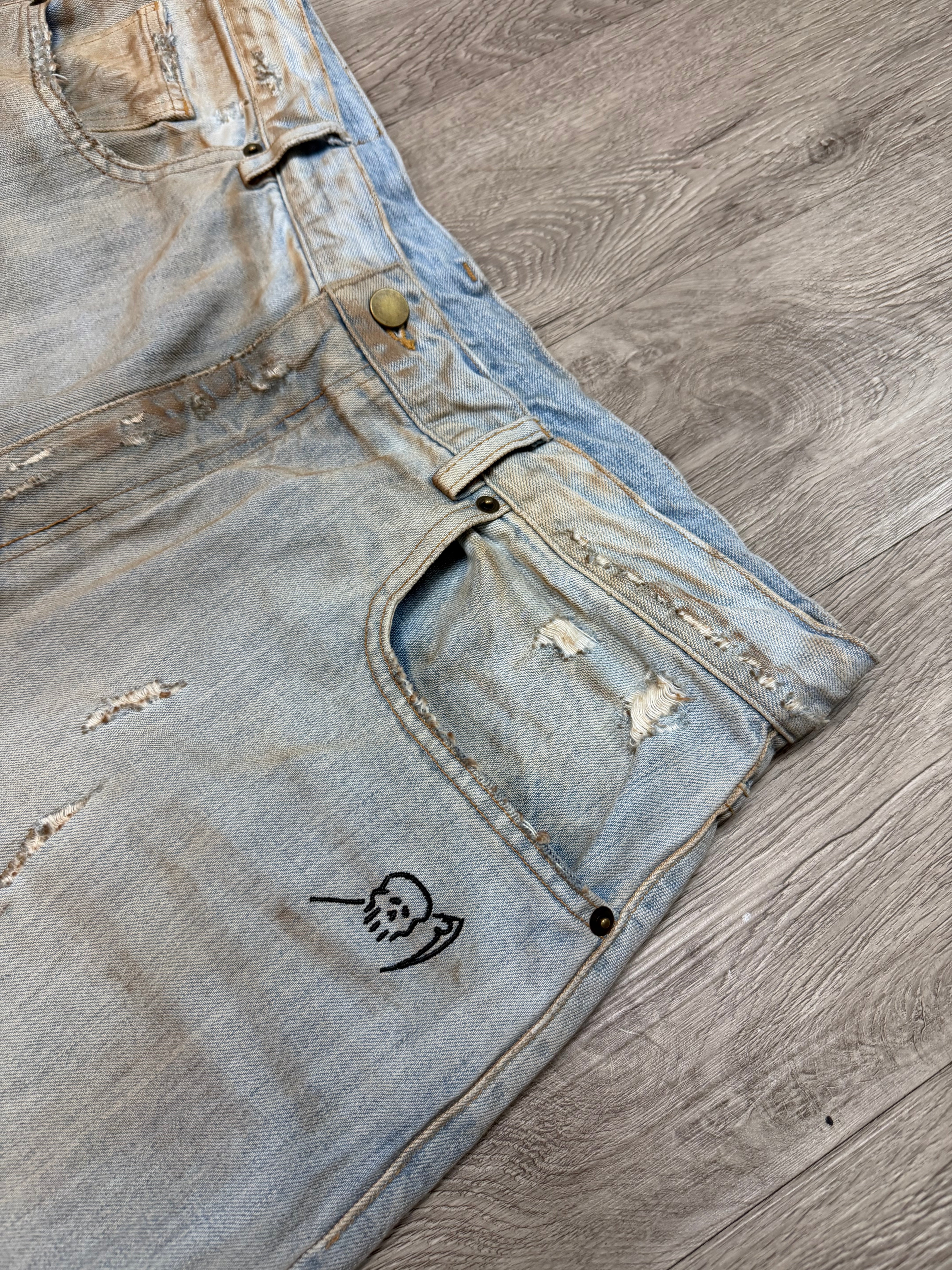 Warren Lotas Blue Baggy Printed Denim Jeans