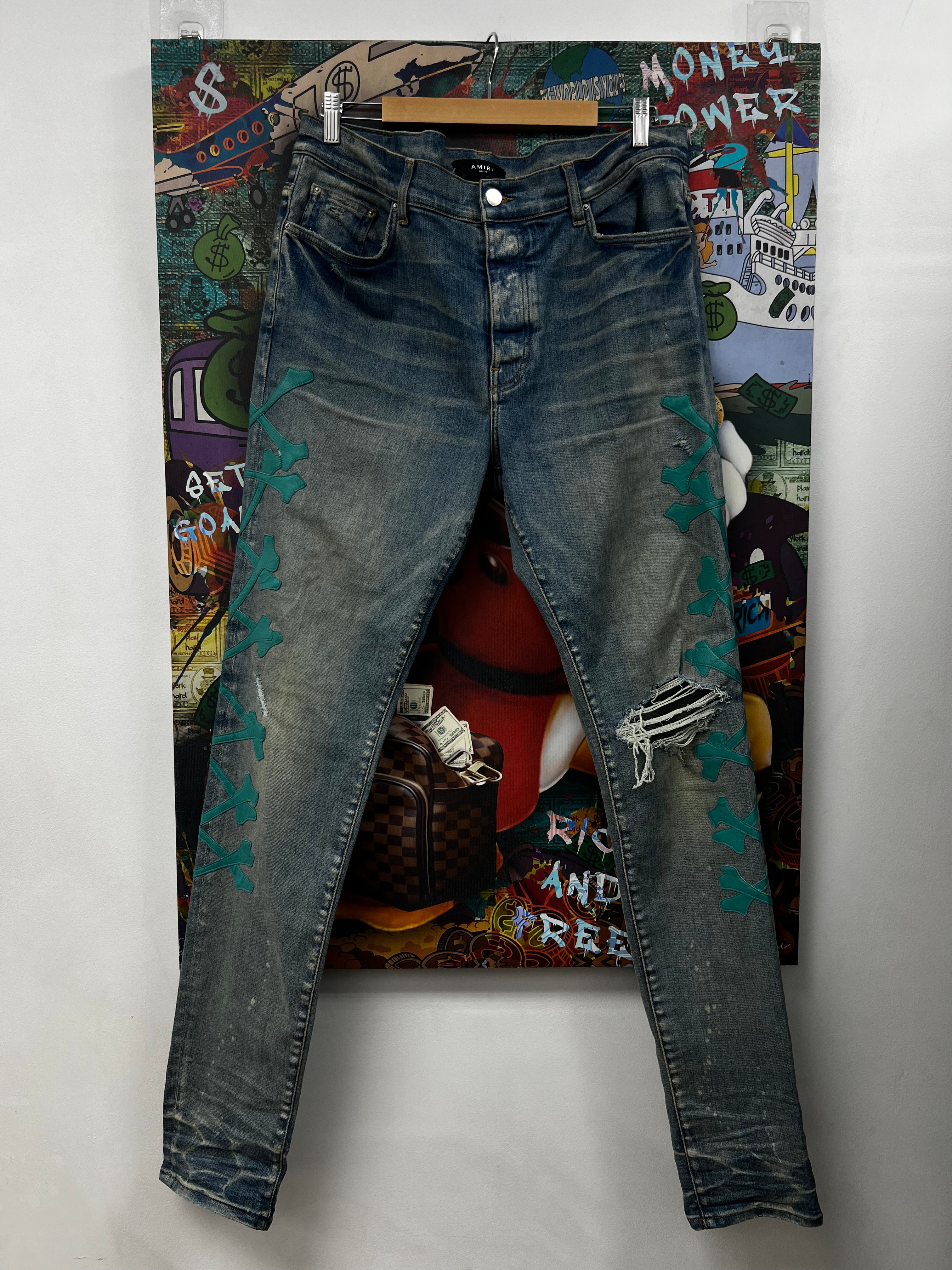 Amiri Light Wash Teal Bones Jeans