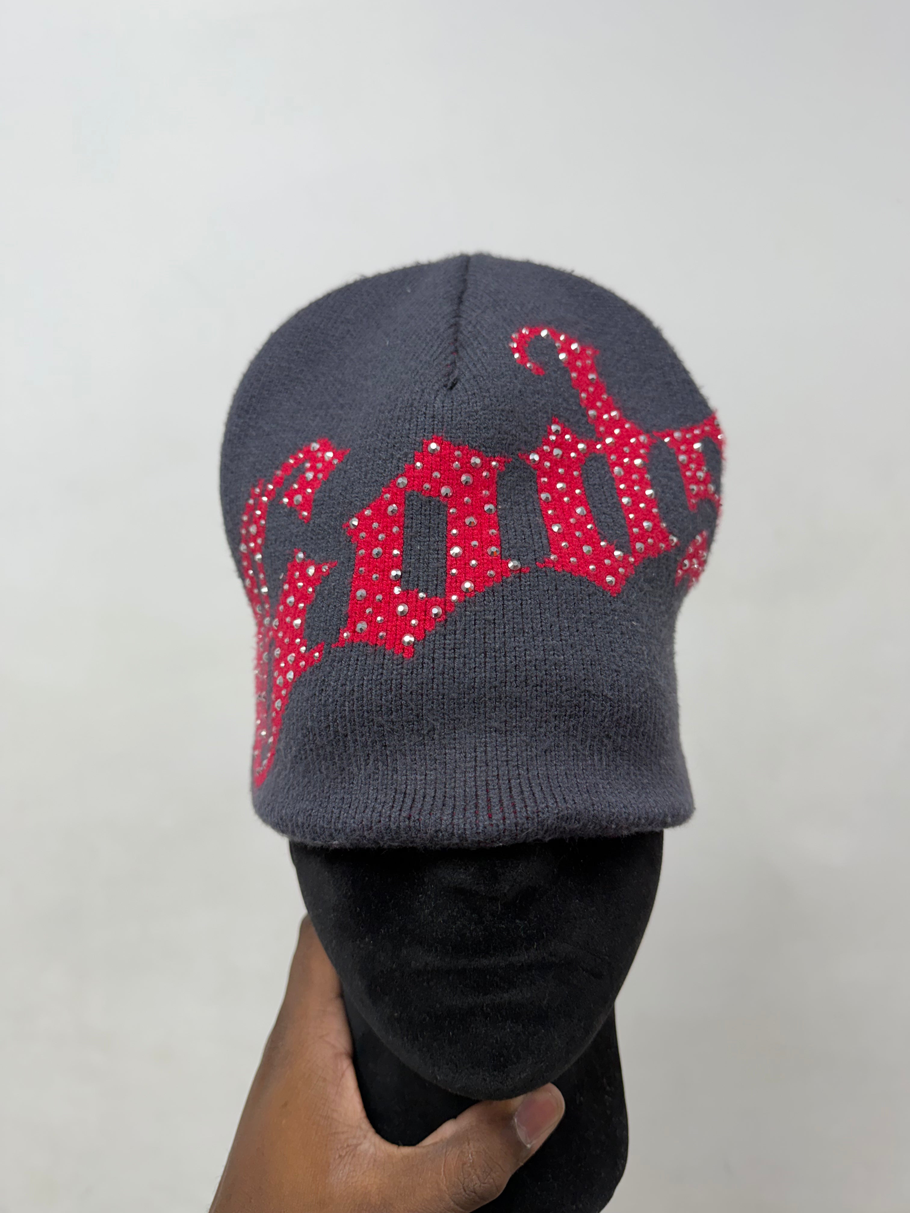 Godspeed Navy Red Rhinestone Beanie