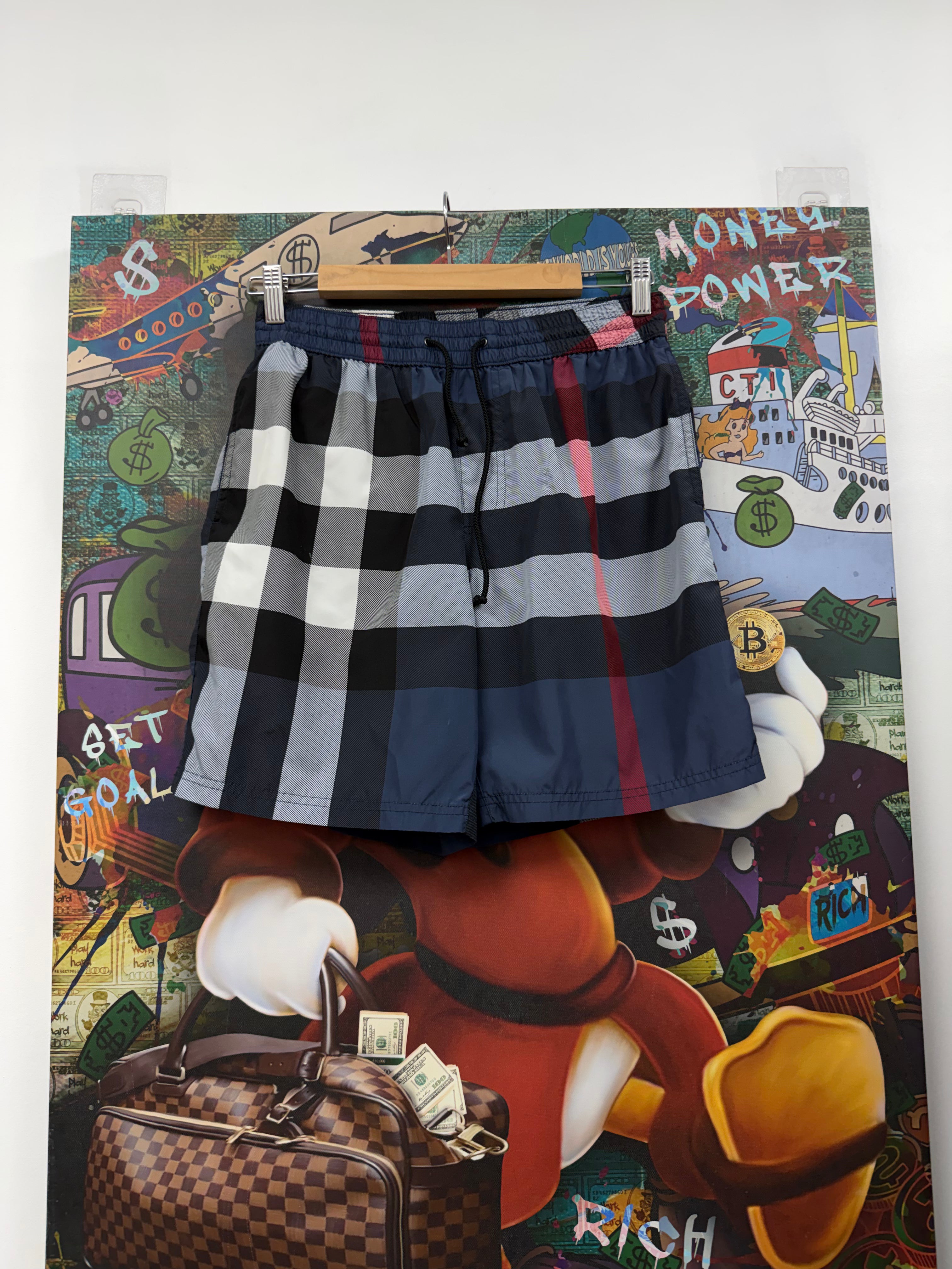 Burberry Navy Red Plaid Monogram Short