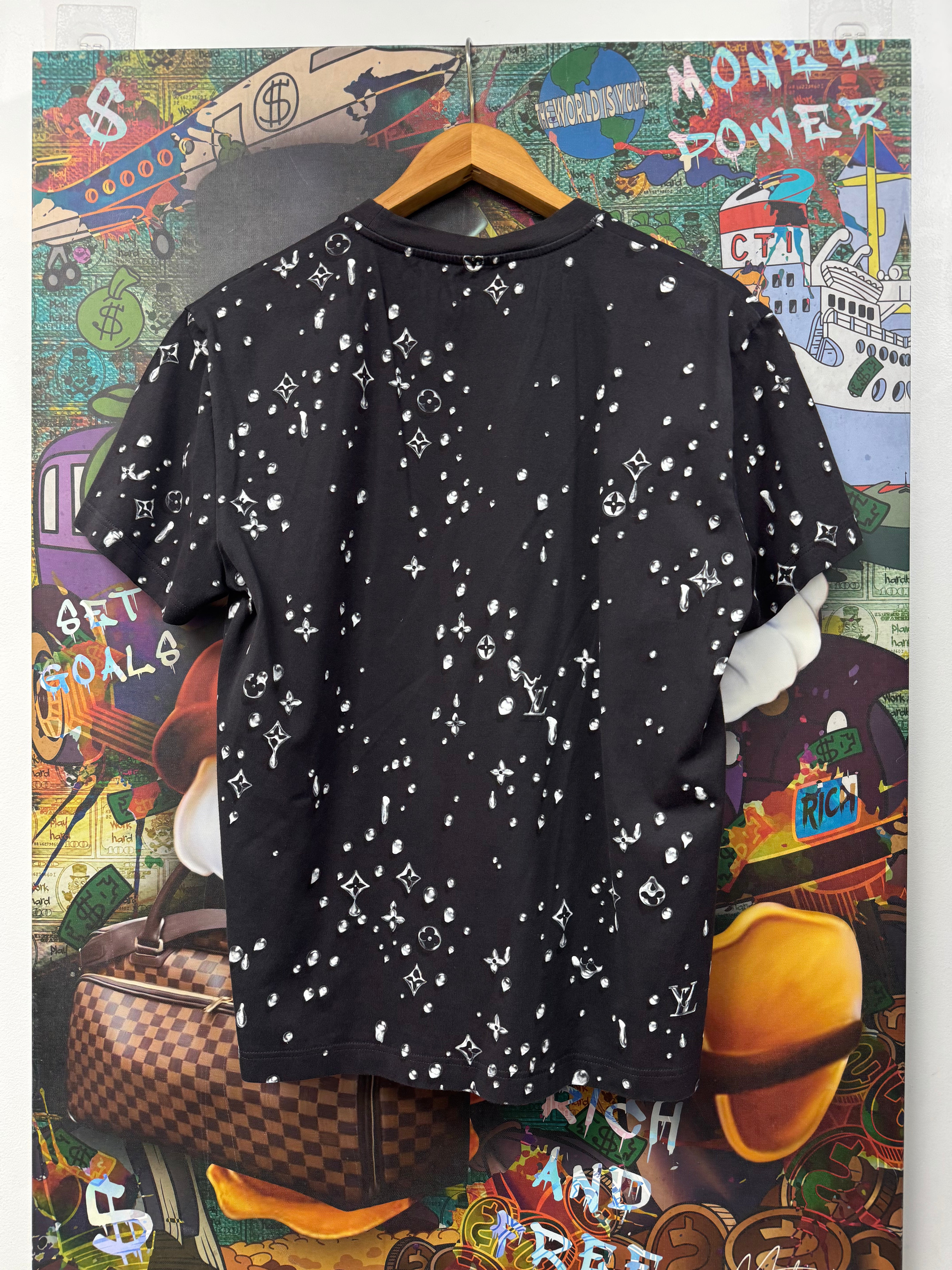 Louis Vuitton Black Liquid Logo Rhinestone Tee