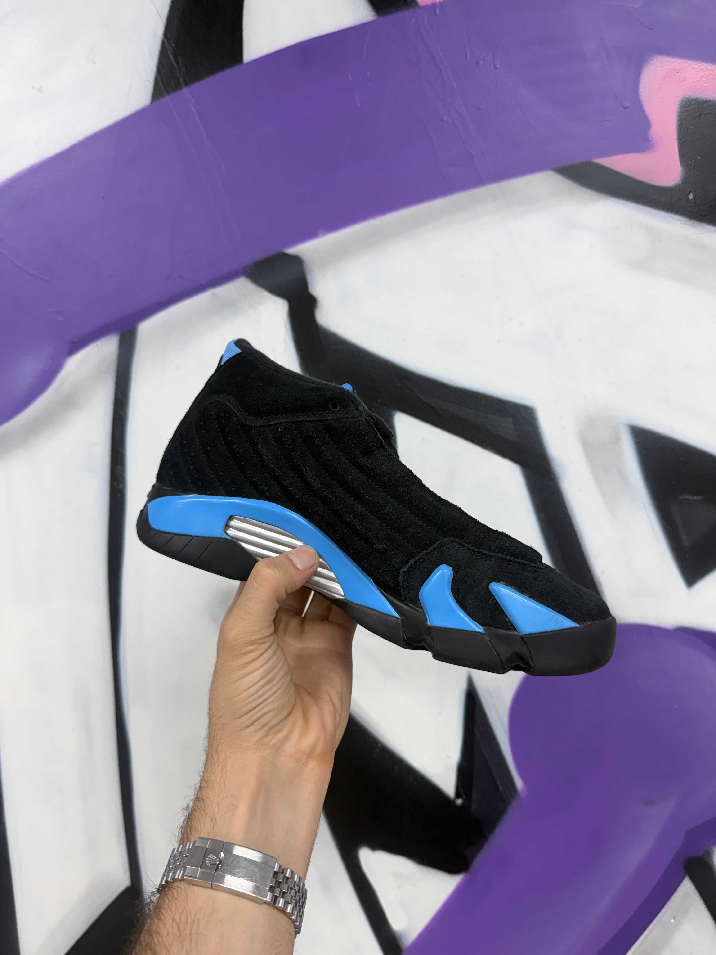 Jordan 14 Black University Blue Sneakers