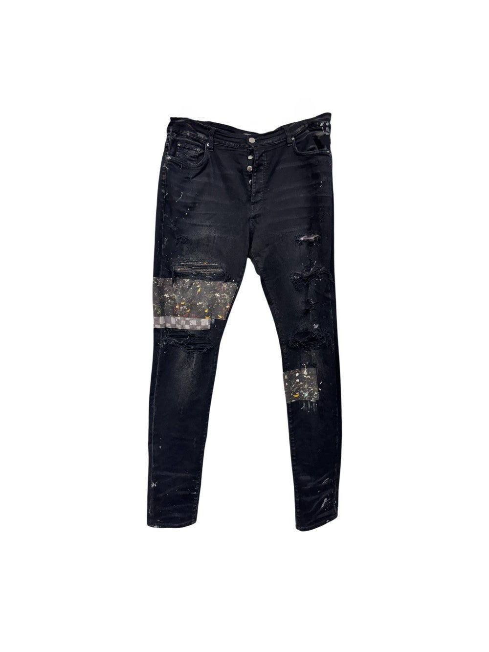 Amiri Paint Splatter Art Patchwork Black Wash Jeans