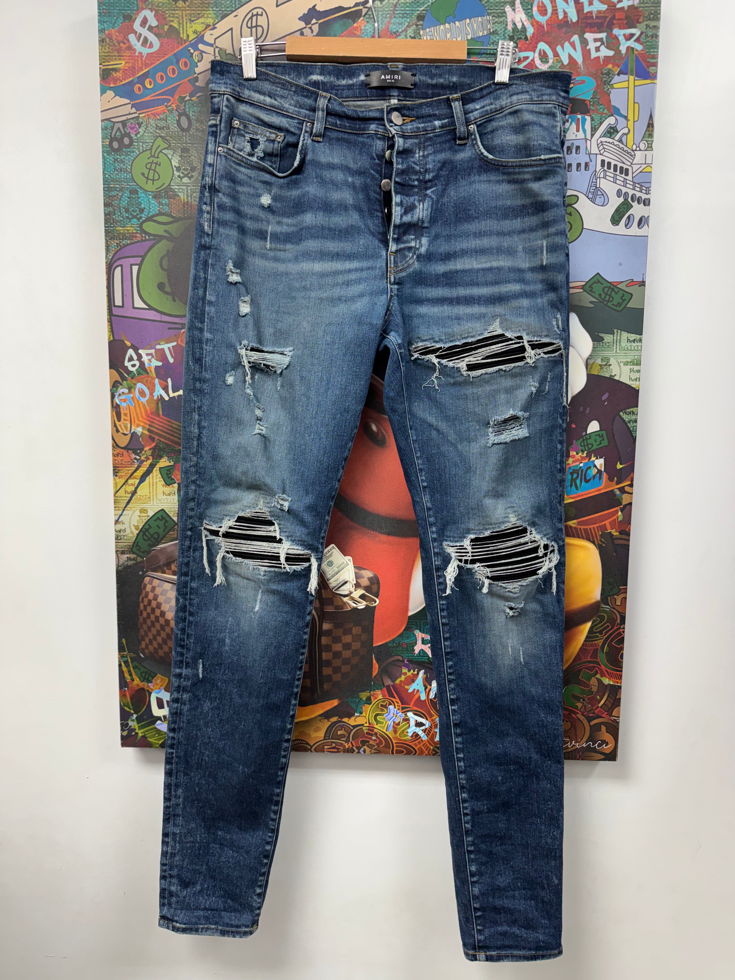 Amiri Mx1 Dark Wash Black Patch Jeans