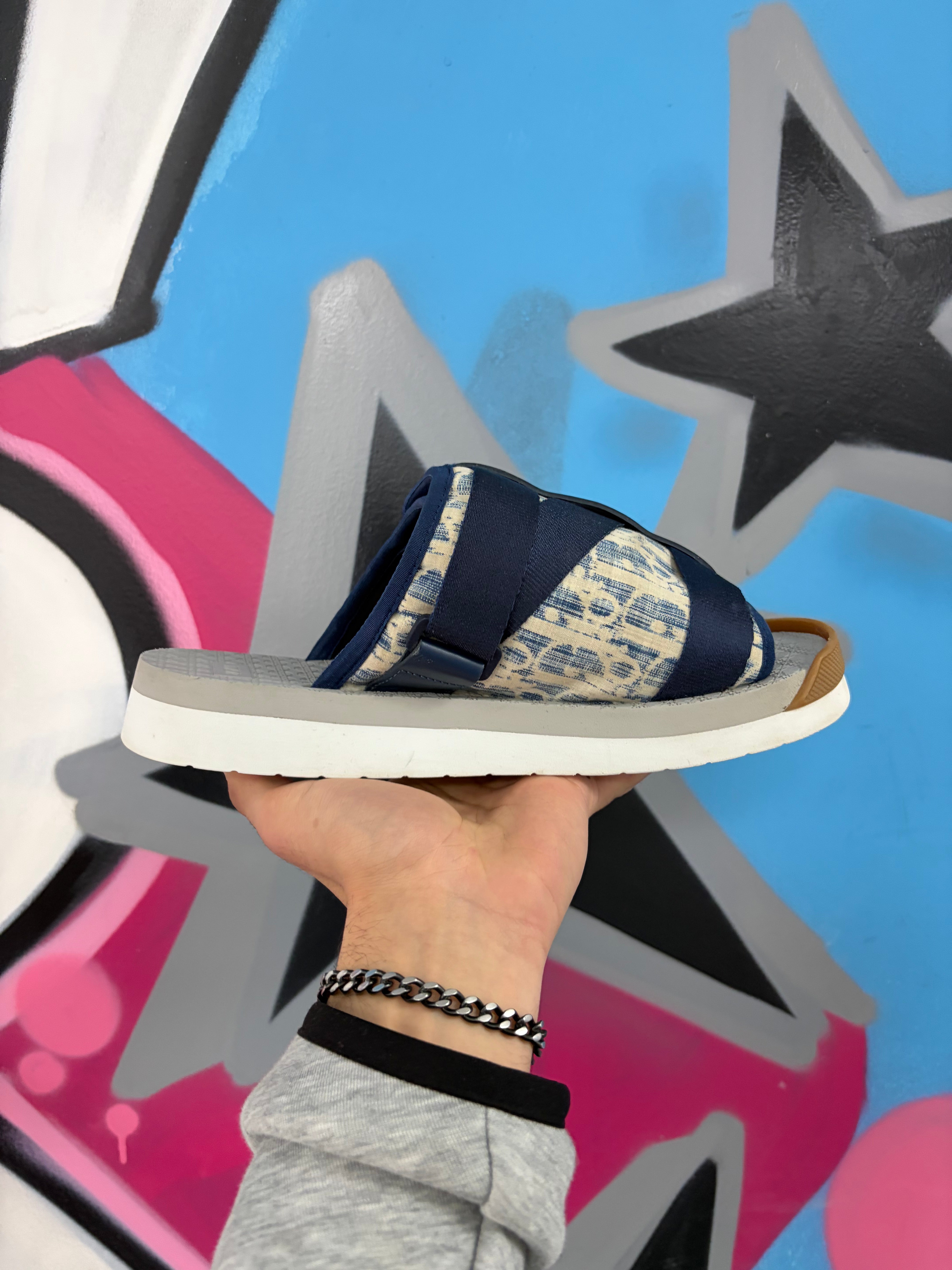 Dior Navy Cream Alpha Slides