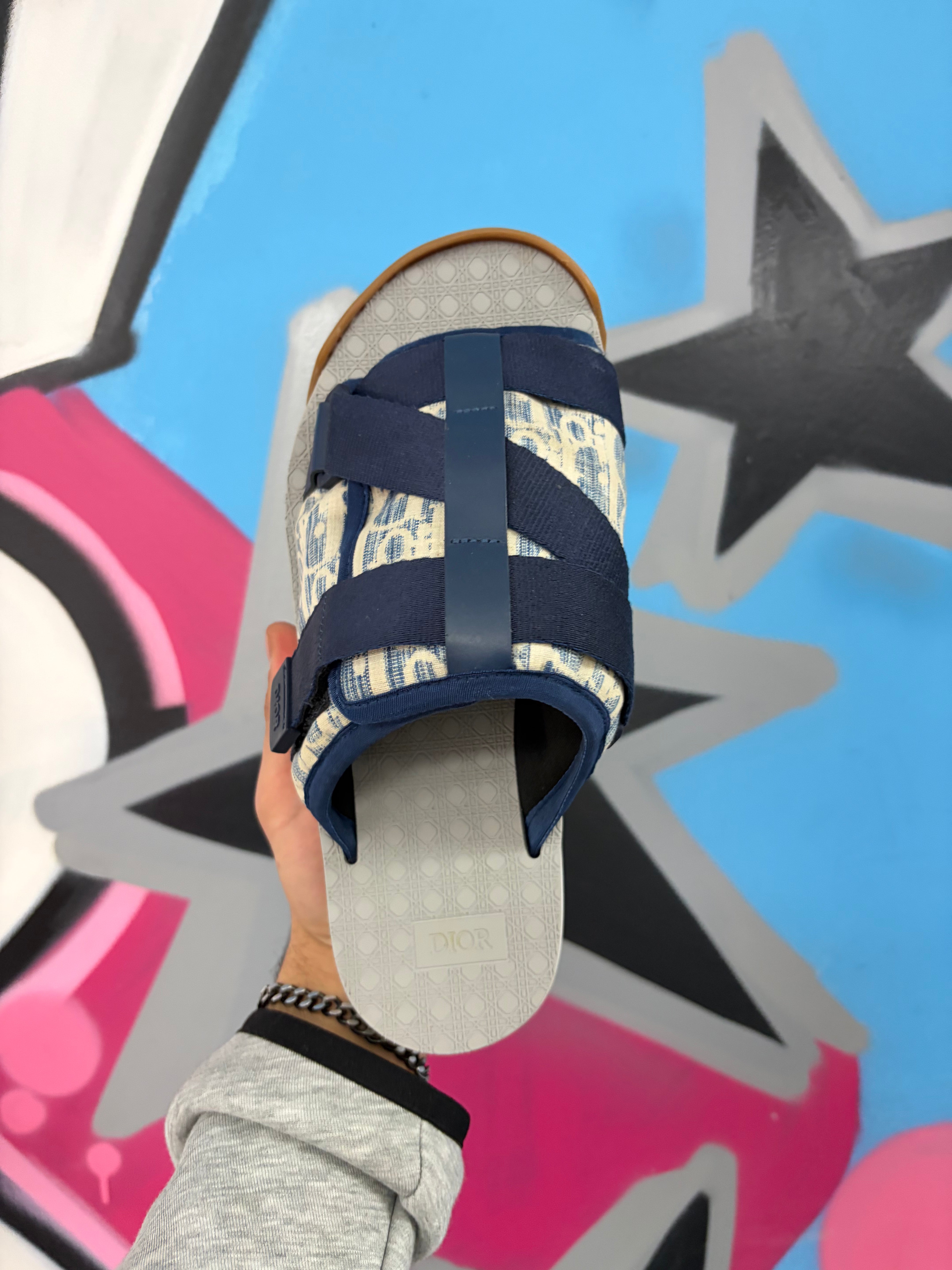 Dior Navy Cream Alpha Slides