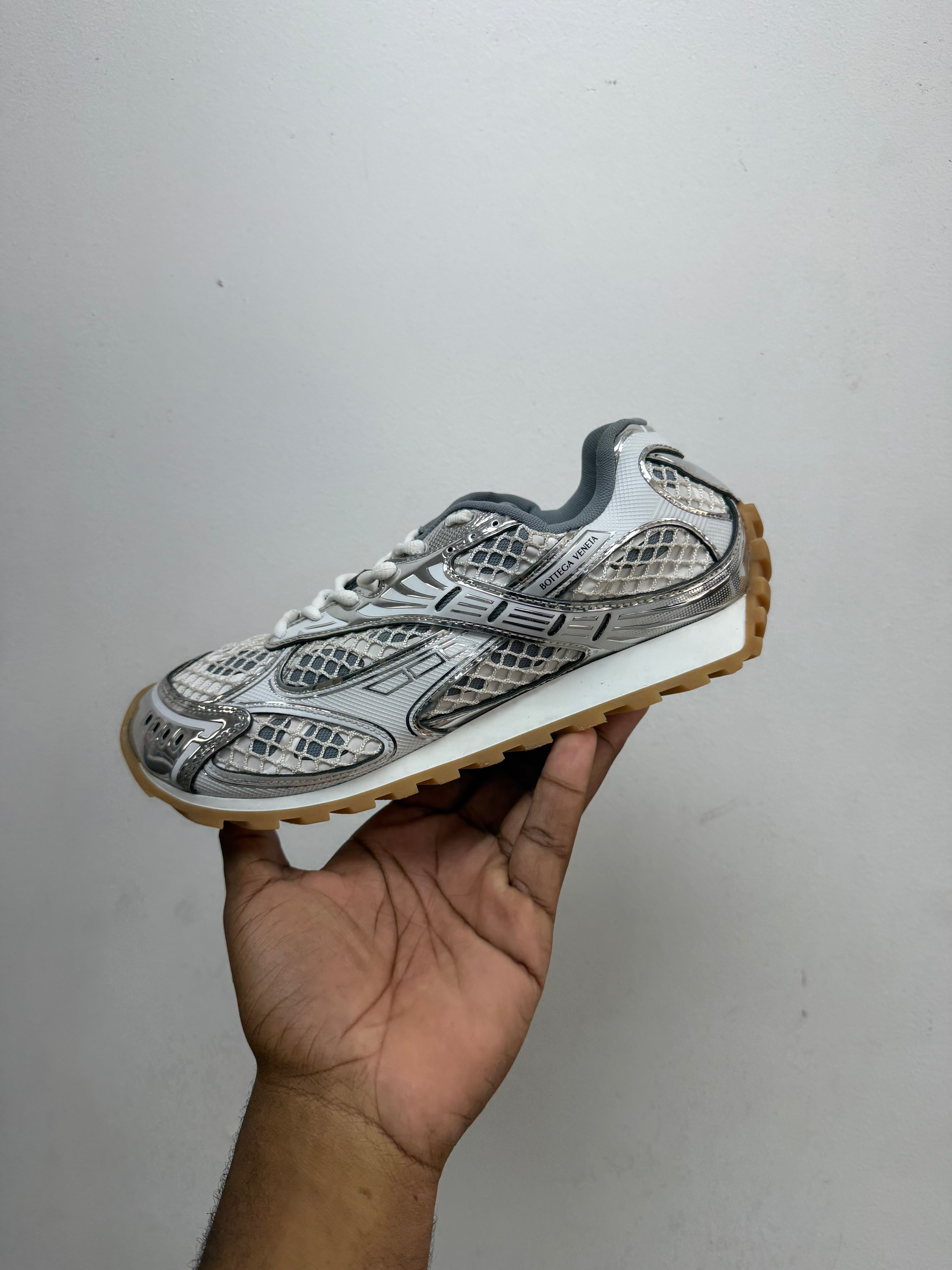 Bottega Veneta White Silver Orbits Sneakers