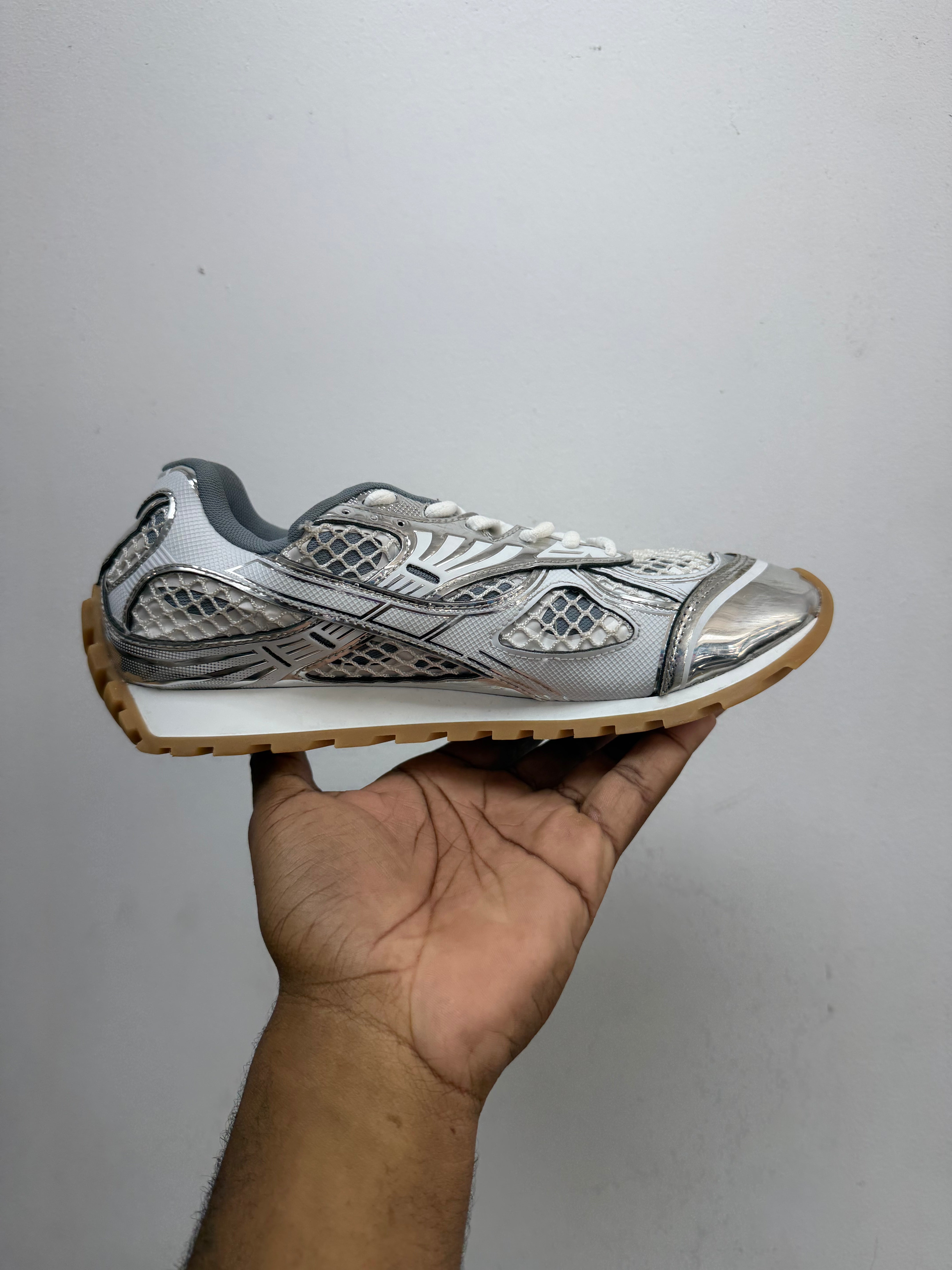 Bottega Veneta White Silver Orbits Sneakers