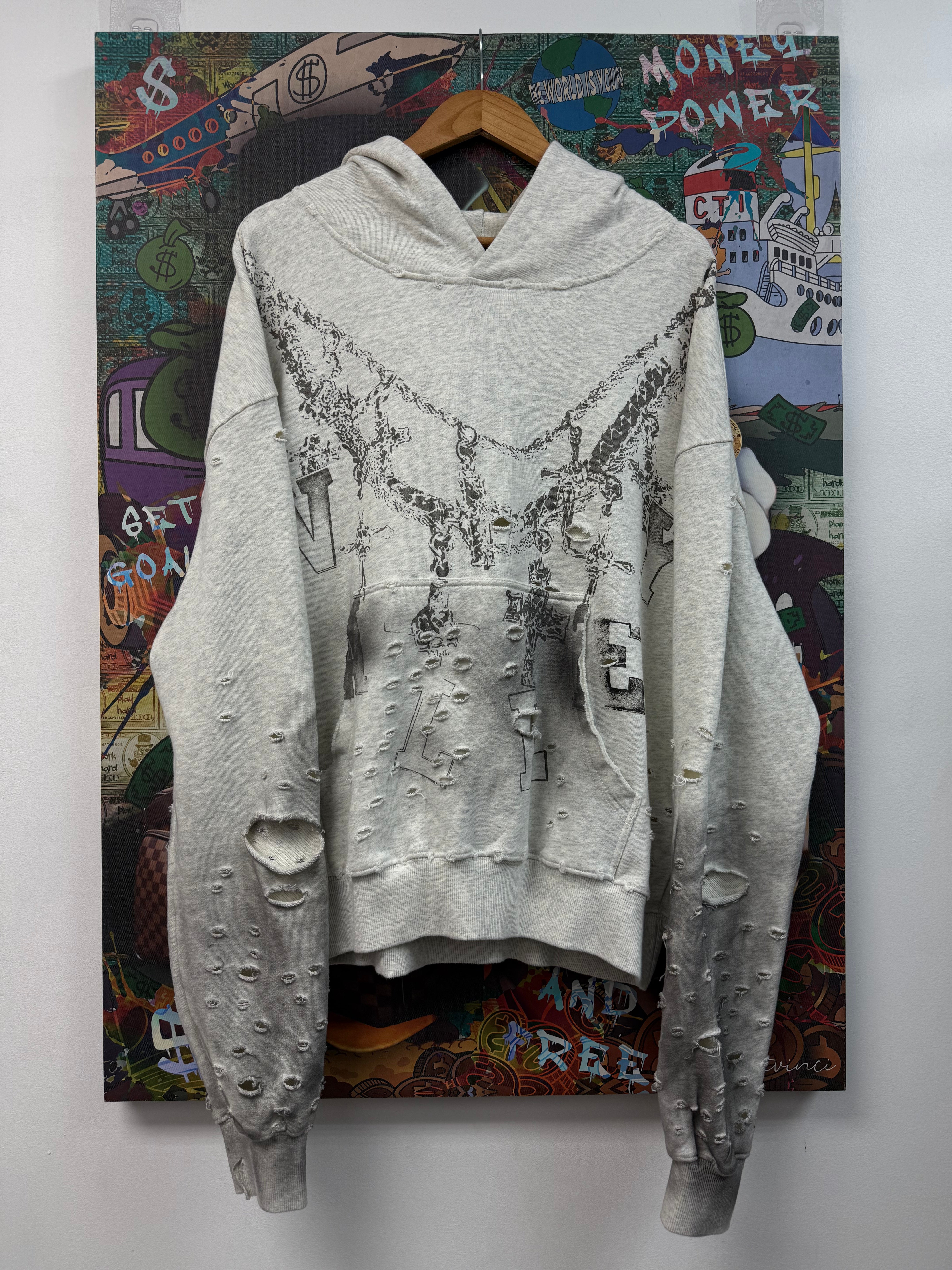 Vale Grey Big Chain Distressed Hoodie