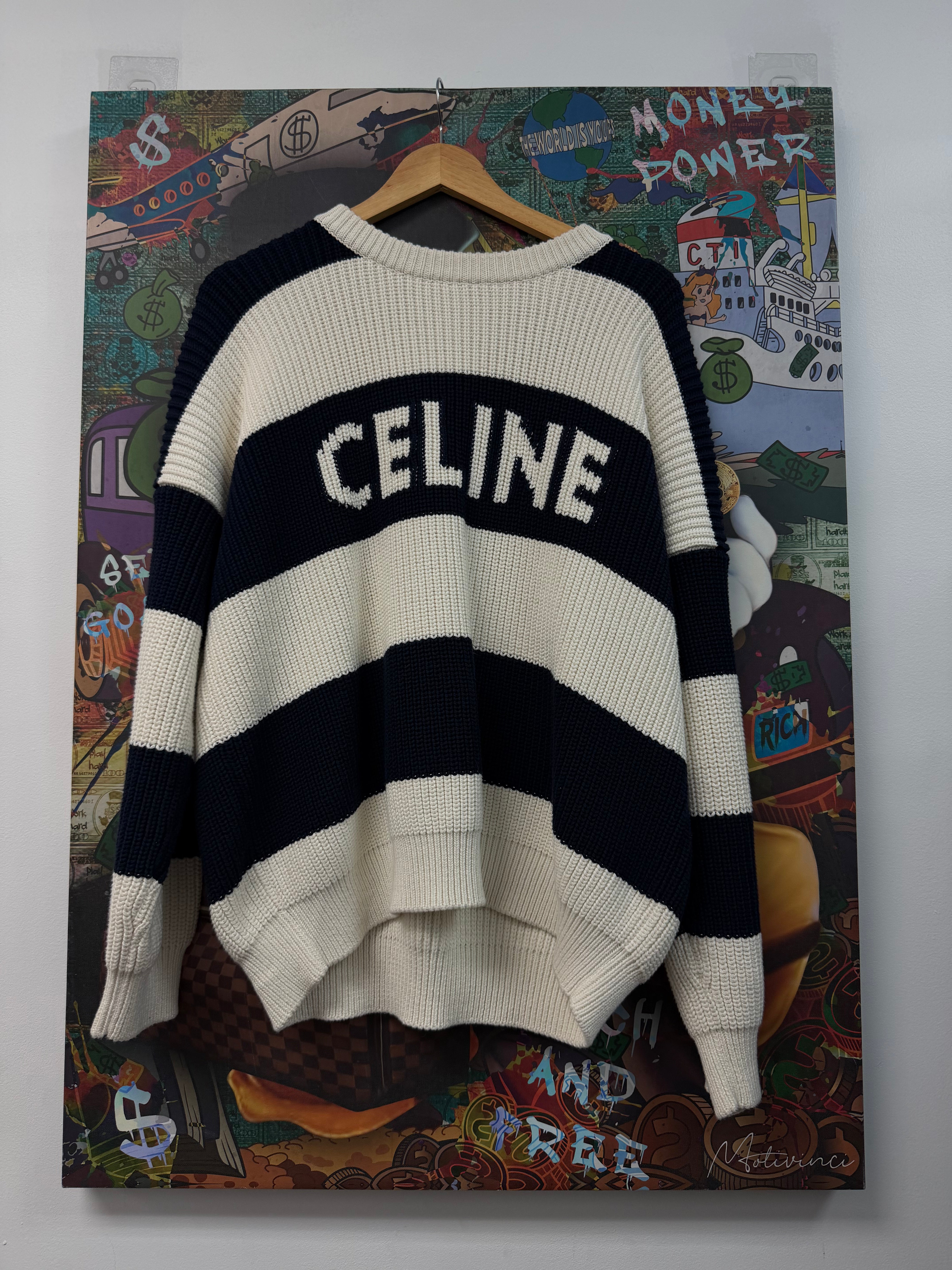 Celine Knit Navy White Crewneck
