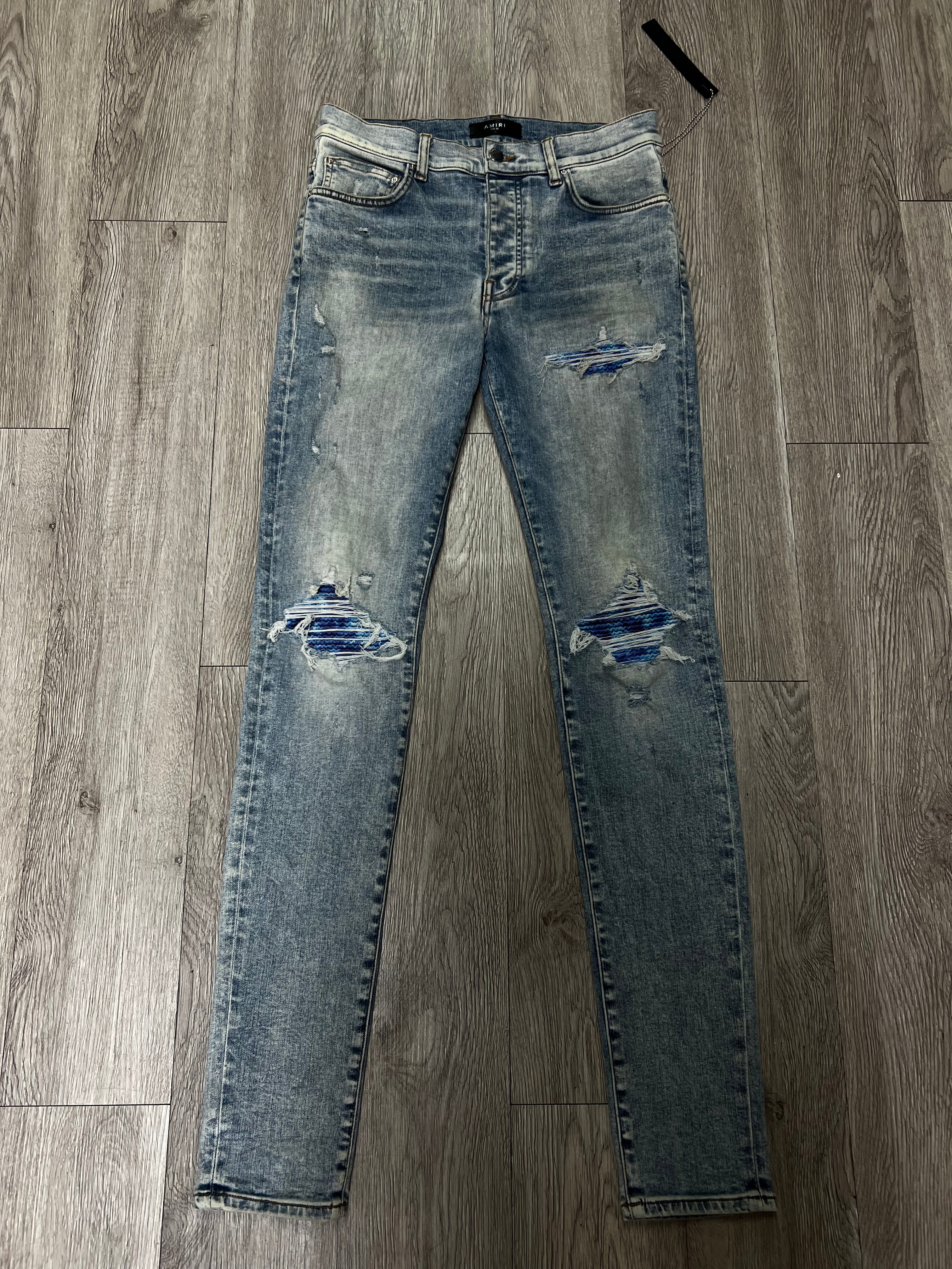 Amiri MX1 Light Wash Aqua Patch Jeans