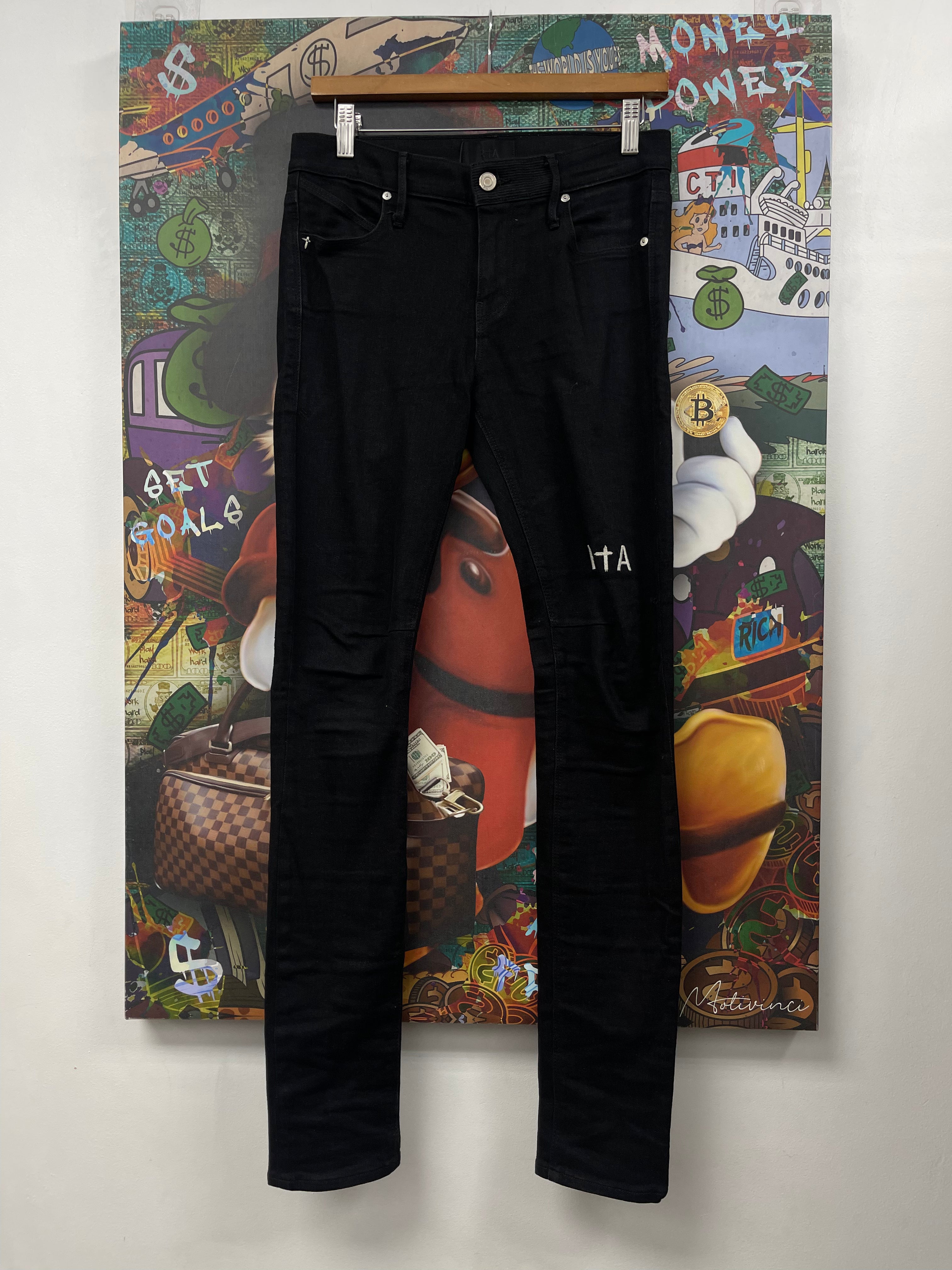 RTA Black White Embroidered Jeans