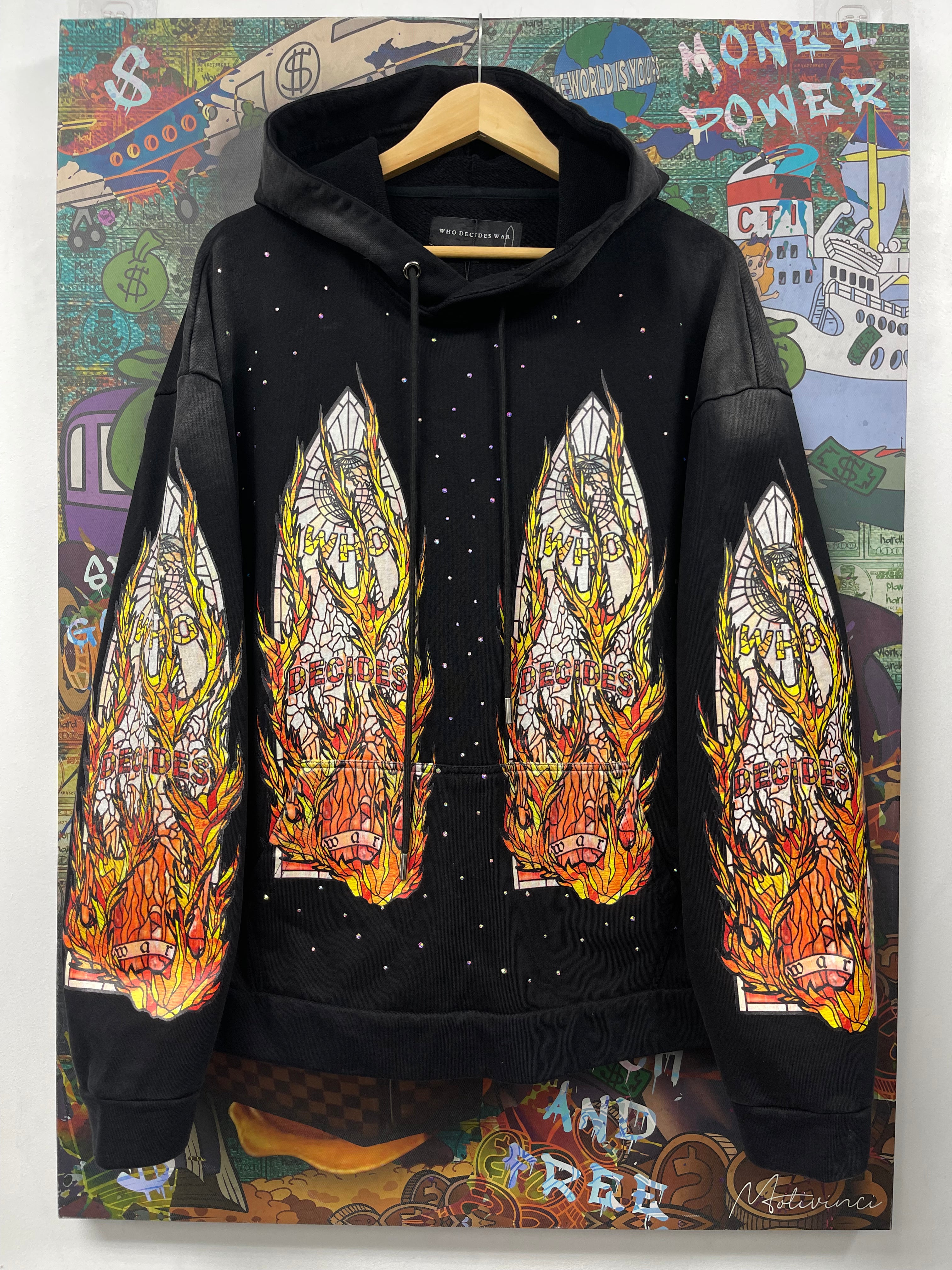 Who Decides War Black Flames Glass Hoodie