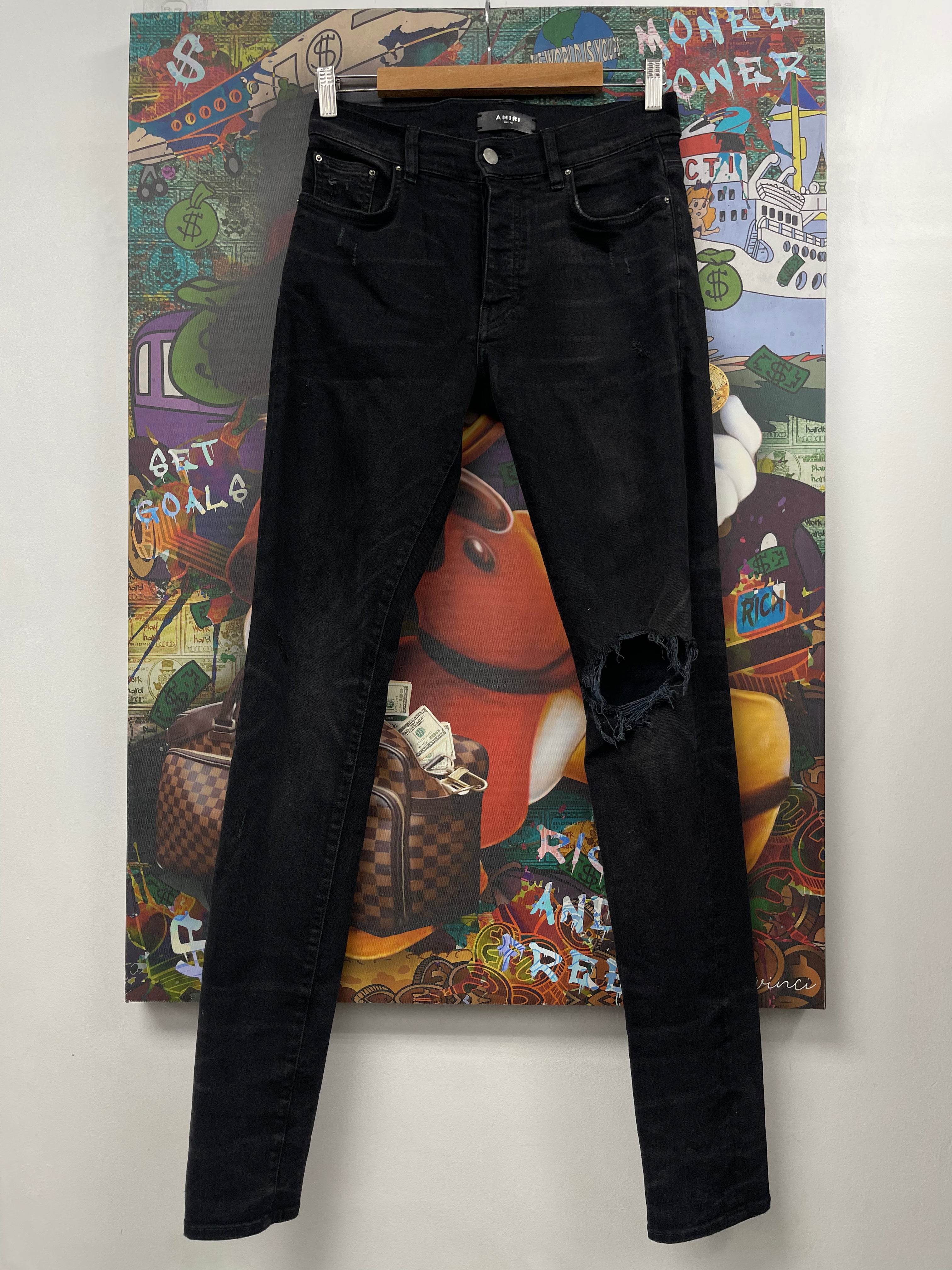 Amiri Black Wash Knee Blowout Jeans