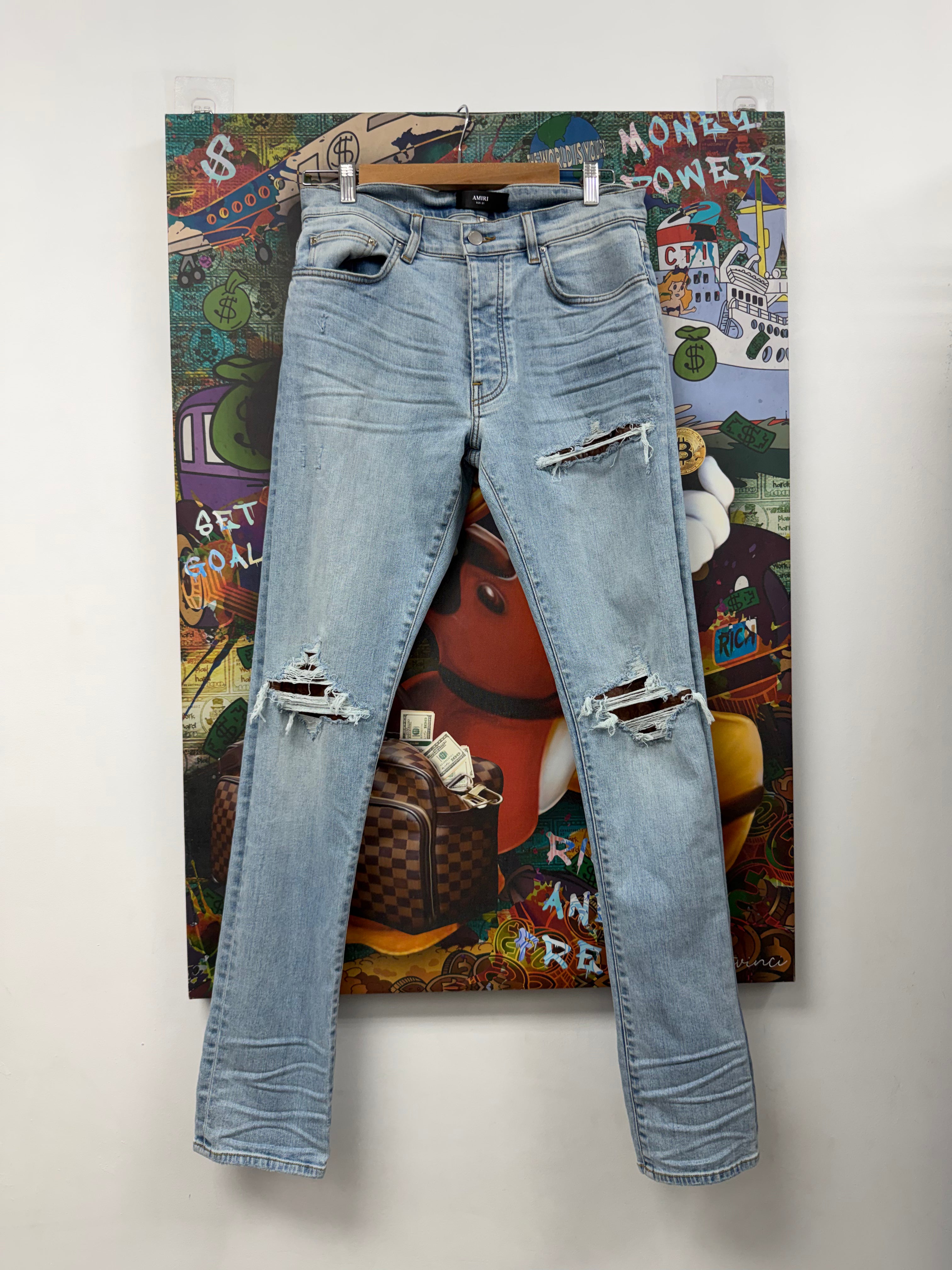 Amiri MX1 Light Wash Brown Croc Patch Jeans