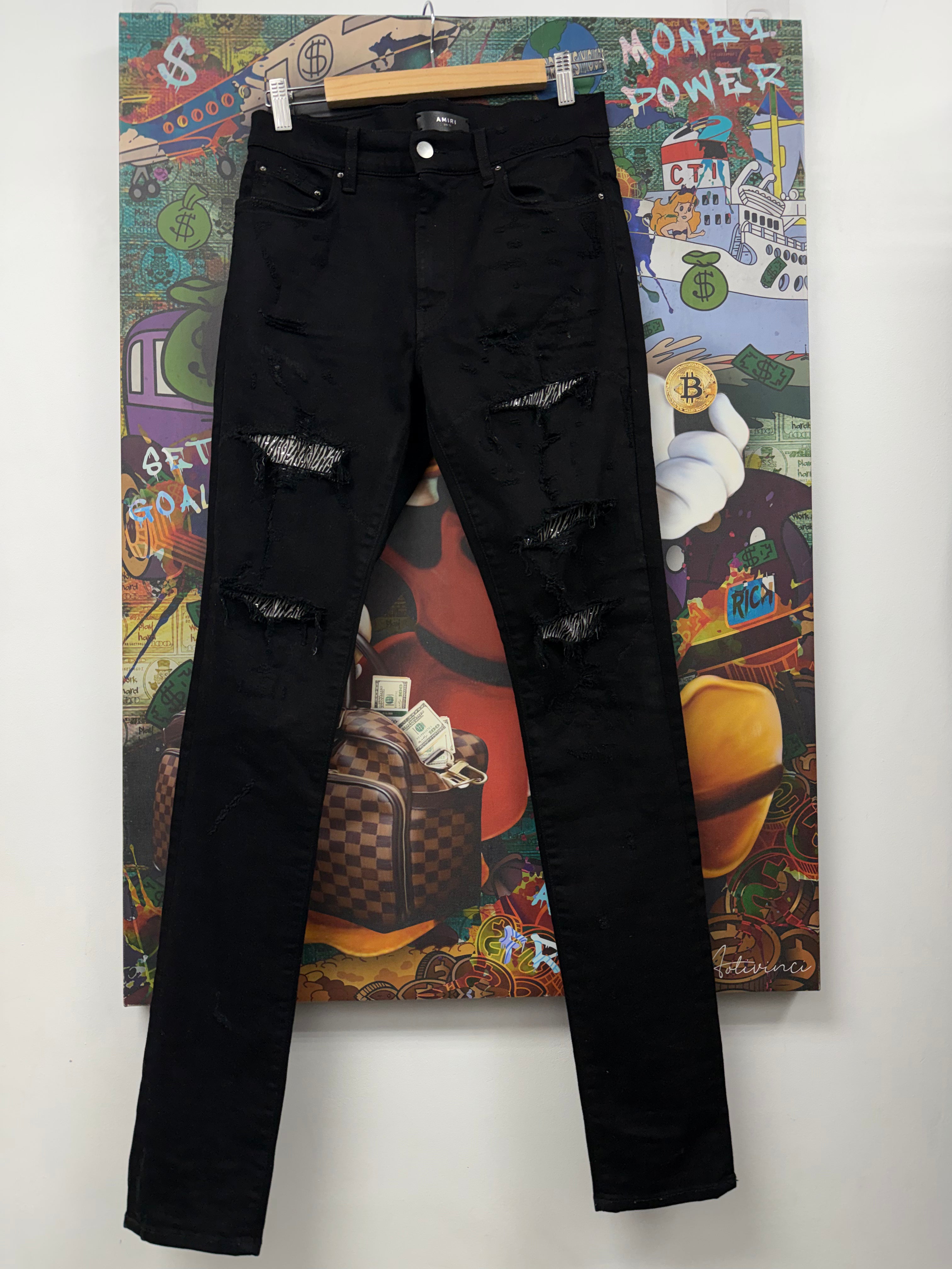 Amiri Black Crystal Thrasher Jeans