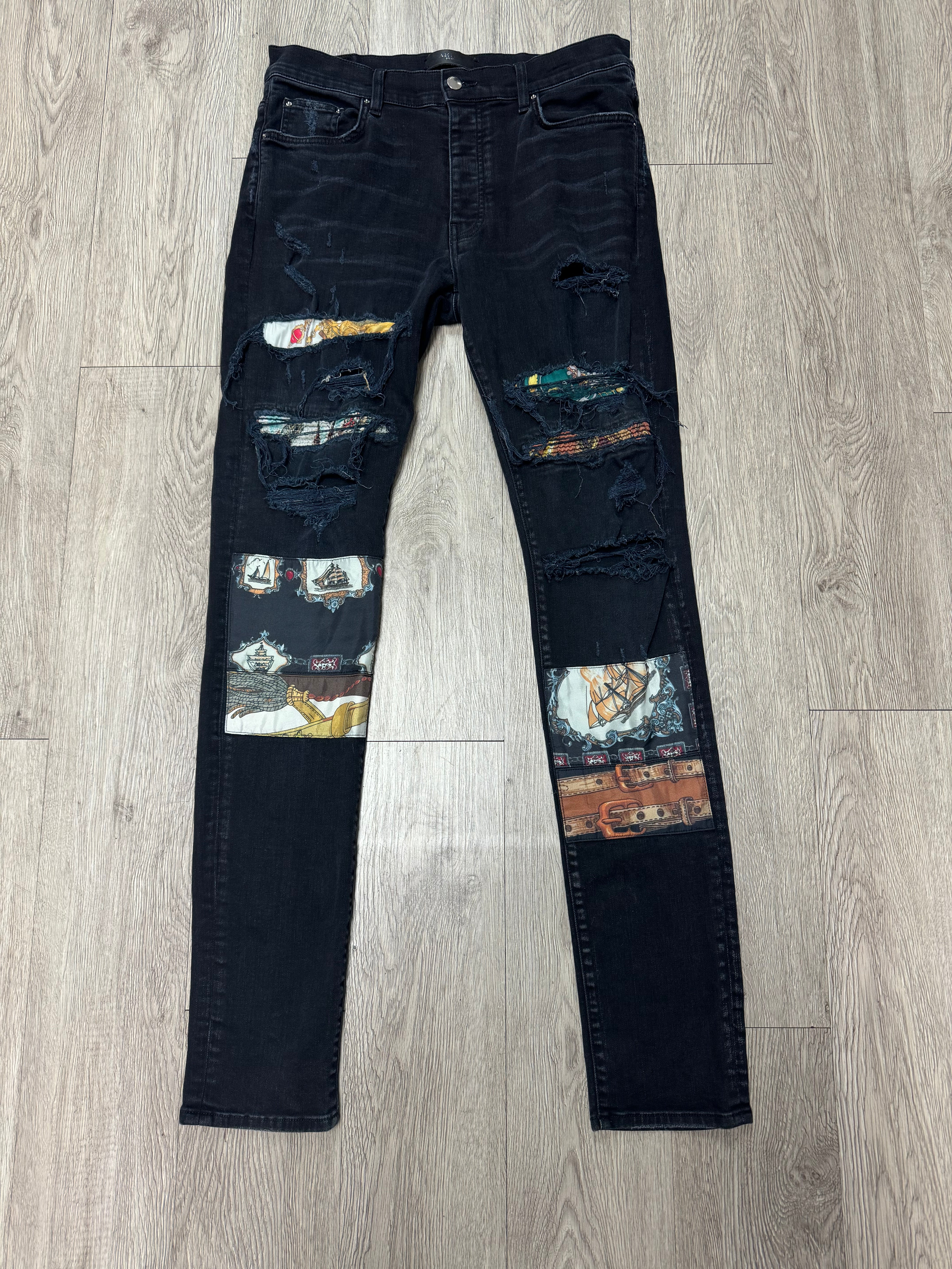 Amiri Black Wash Art Patchwork Jeans
