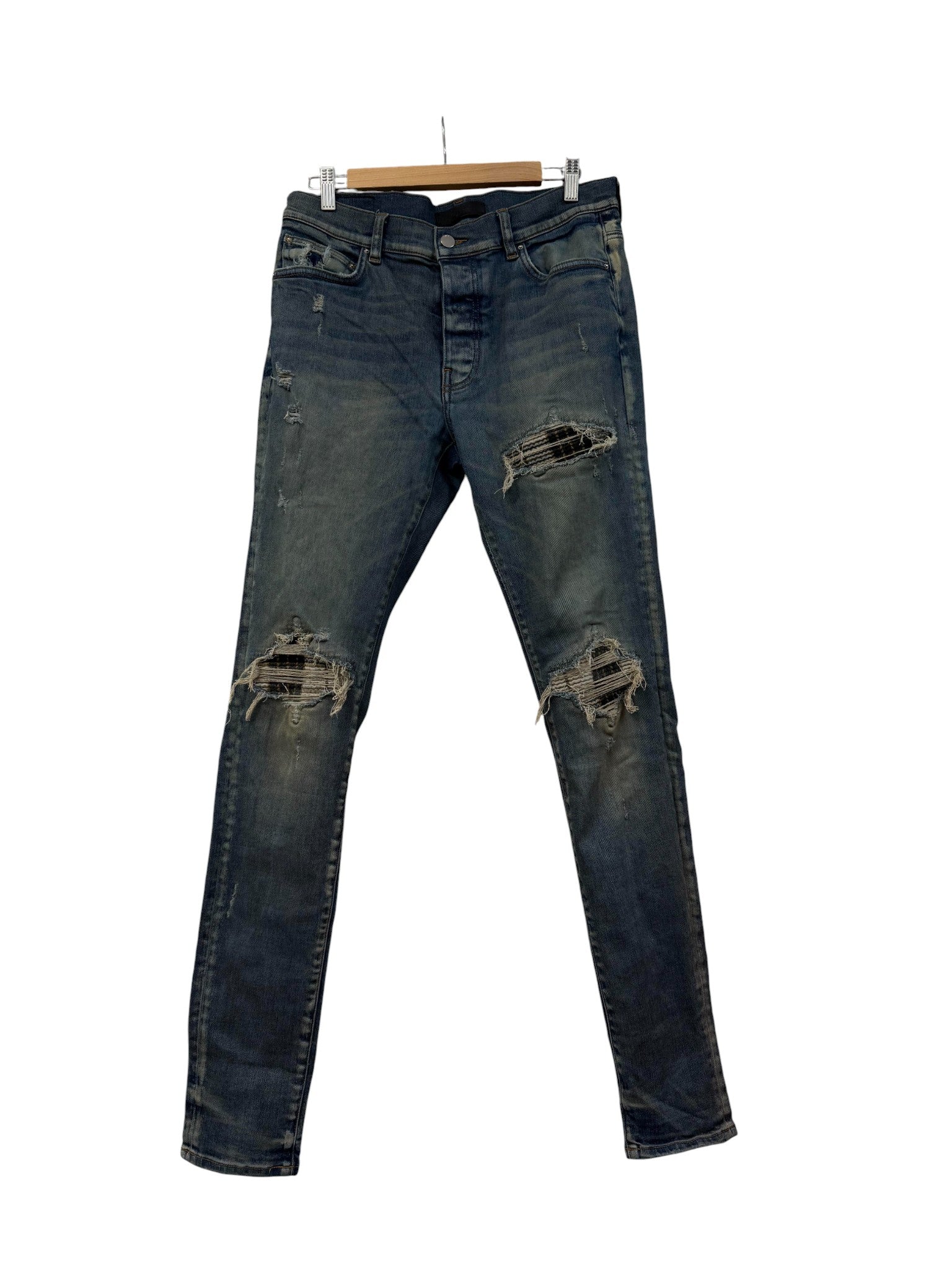 Amiri Light Wash Blue Plaid Thrasher Jeans