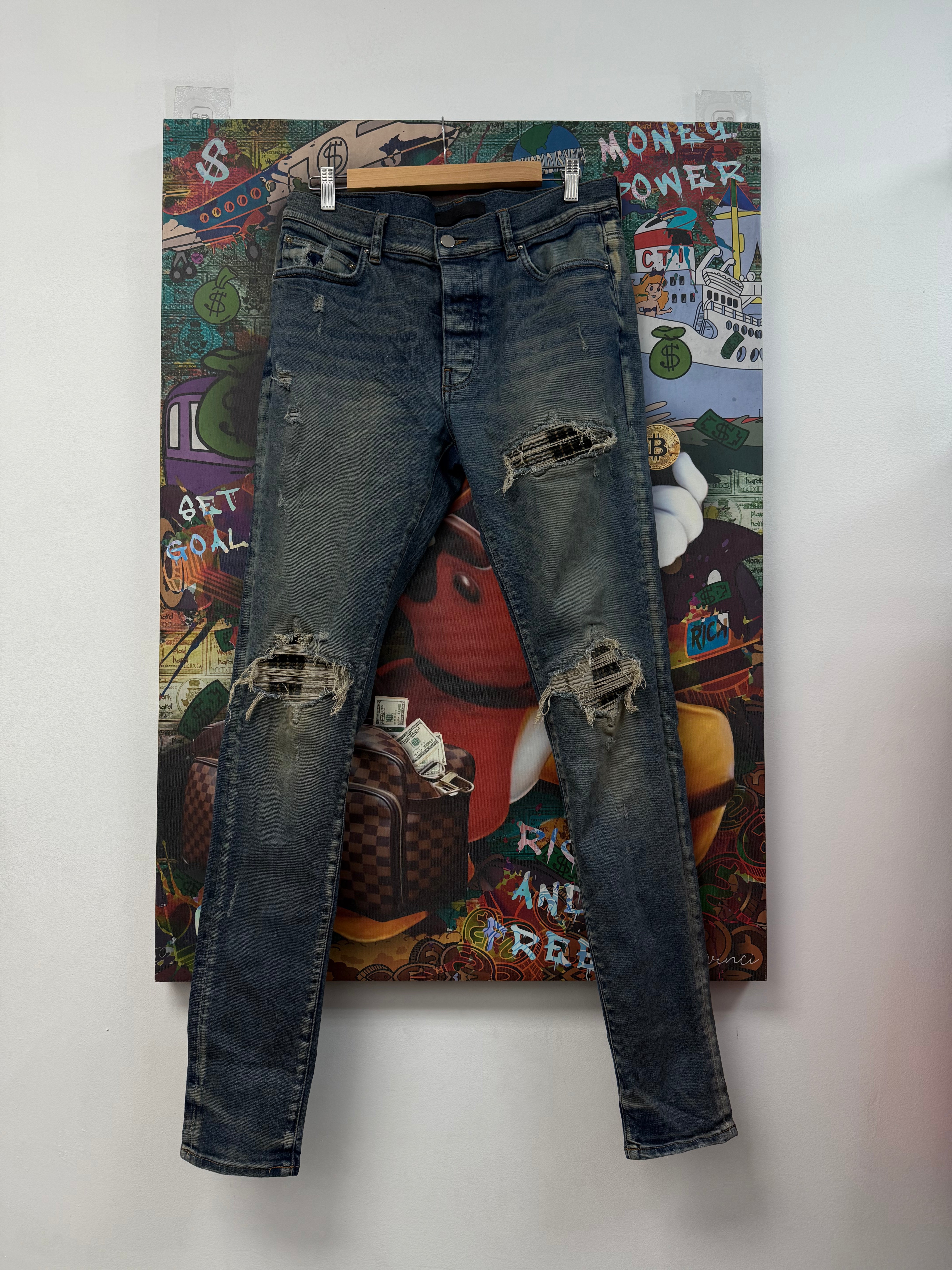 Amiri Light Wash Blue Plaid Thrasher Jeans Used 32