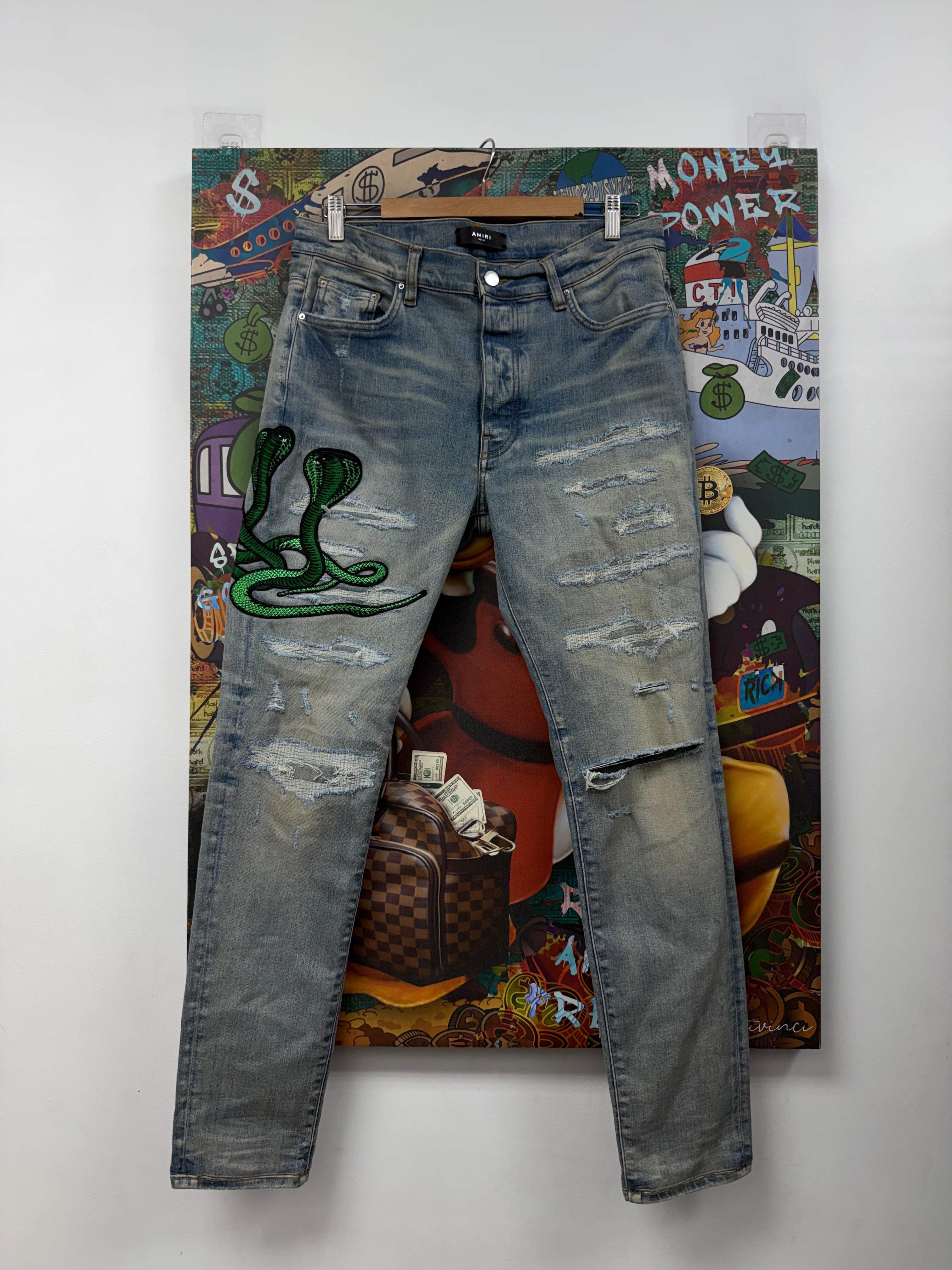 Amiri Light Wash Green Cobra Jeans