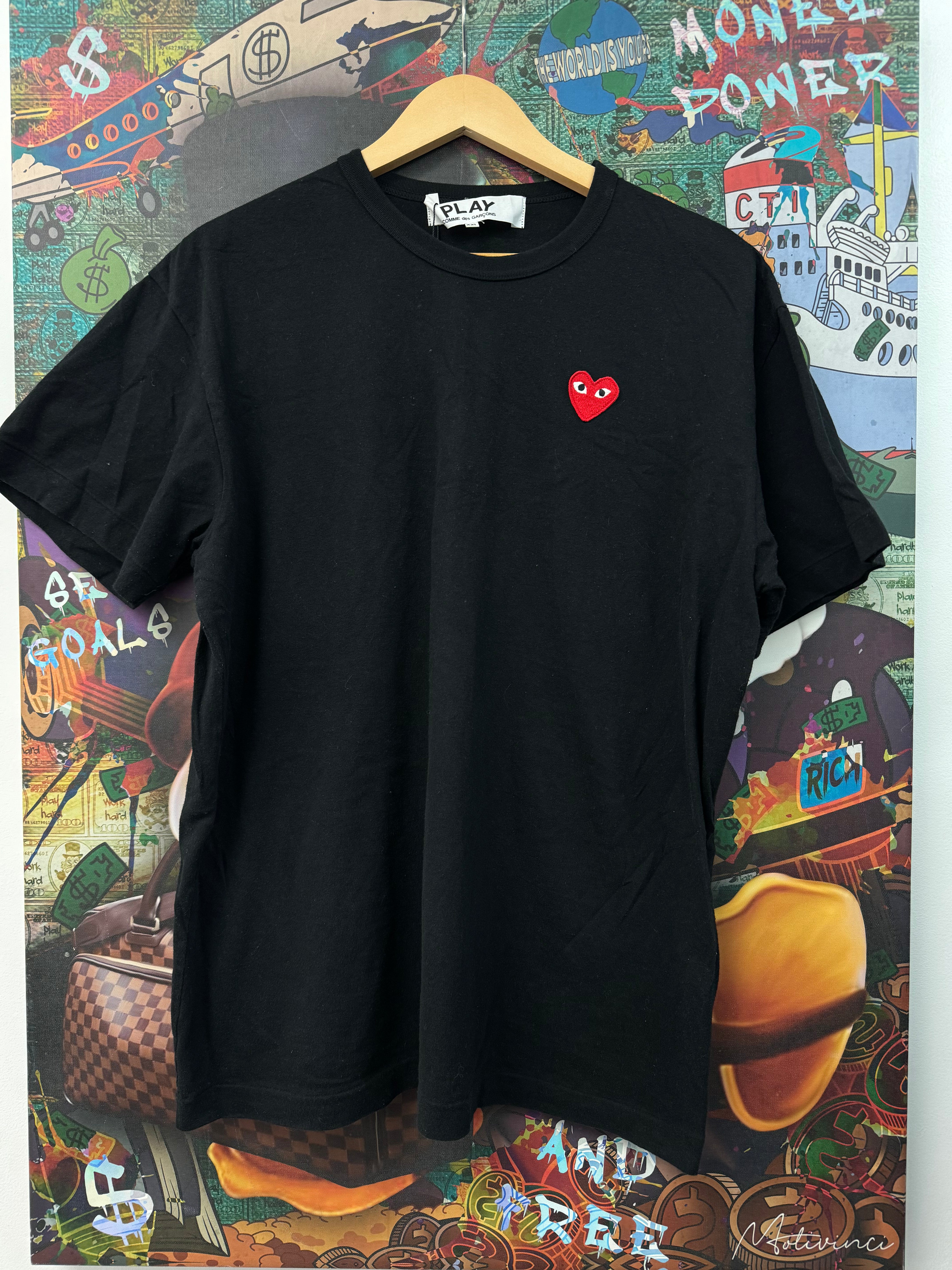 CDG Black Red Heart Tee