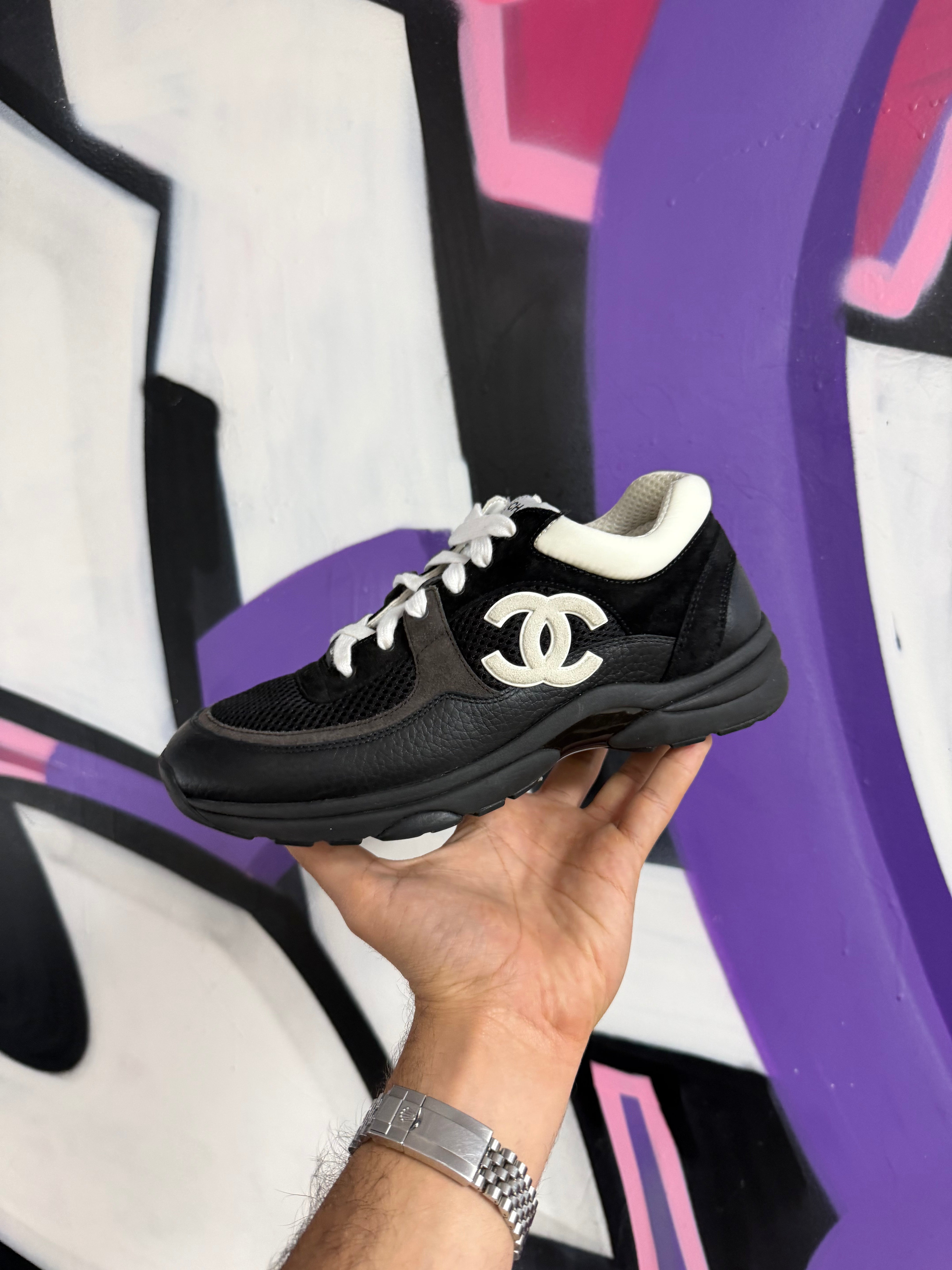 Chanel Black White CC Logo Sneakers