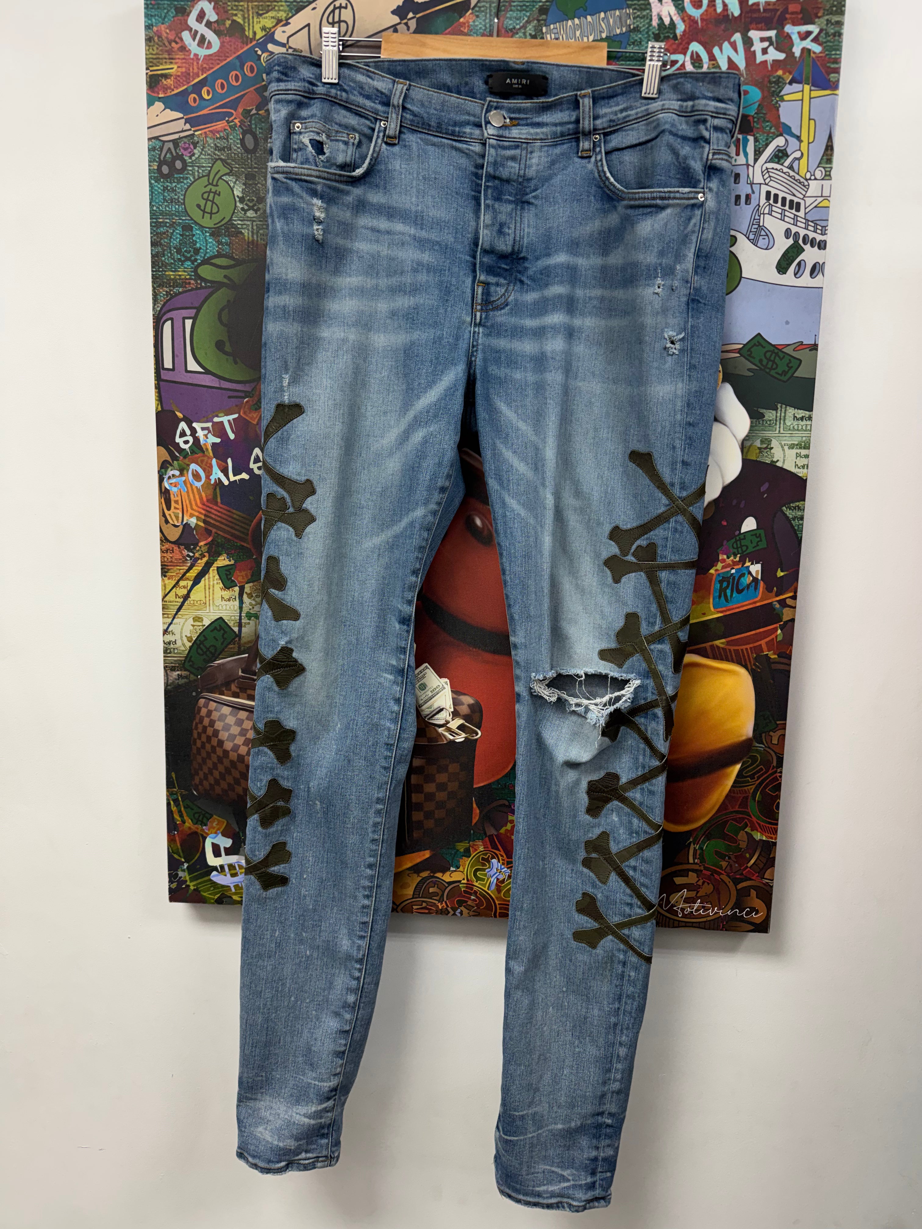 Amiri Light Wash Camo Bones Jeans