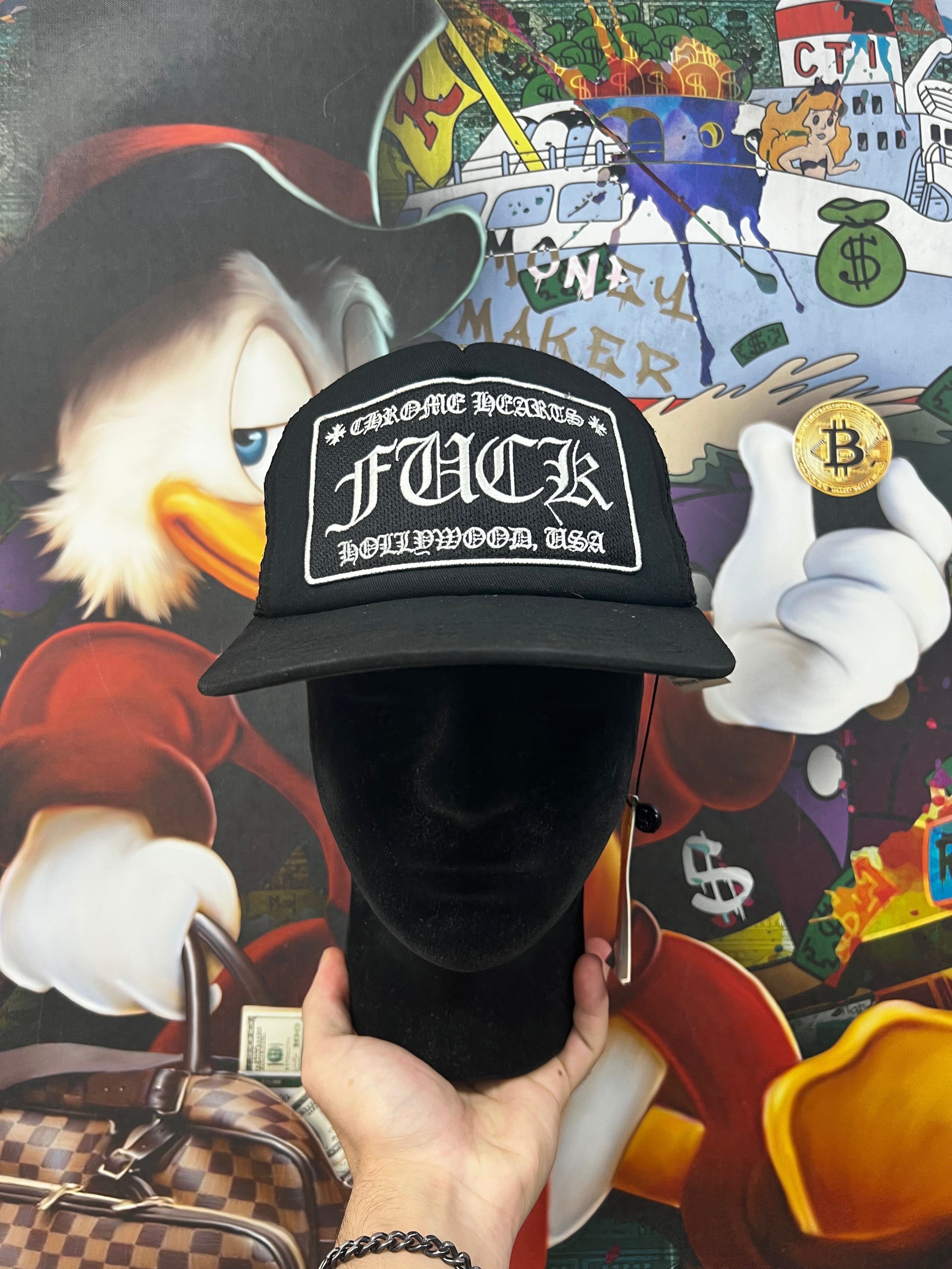 Chrome Hearts Black FUCK Trucker Hat