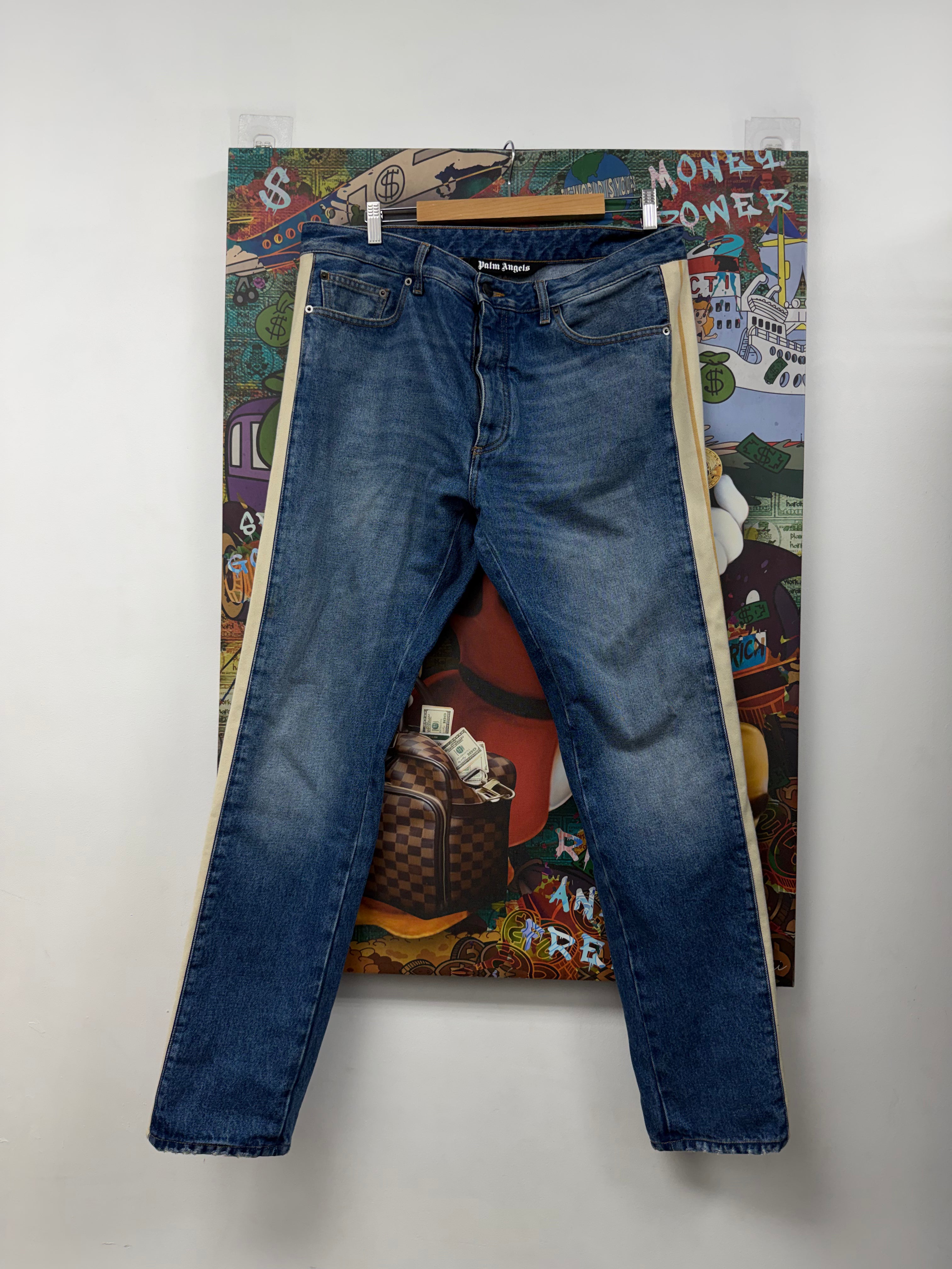 Palm Angels Light Wash Cream Stripe Jeans