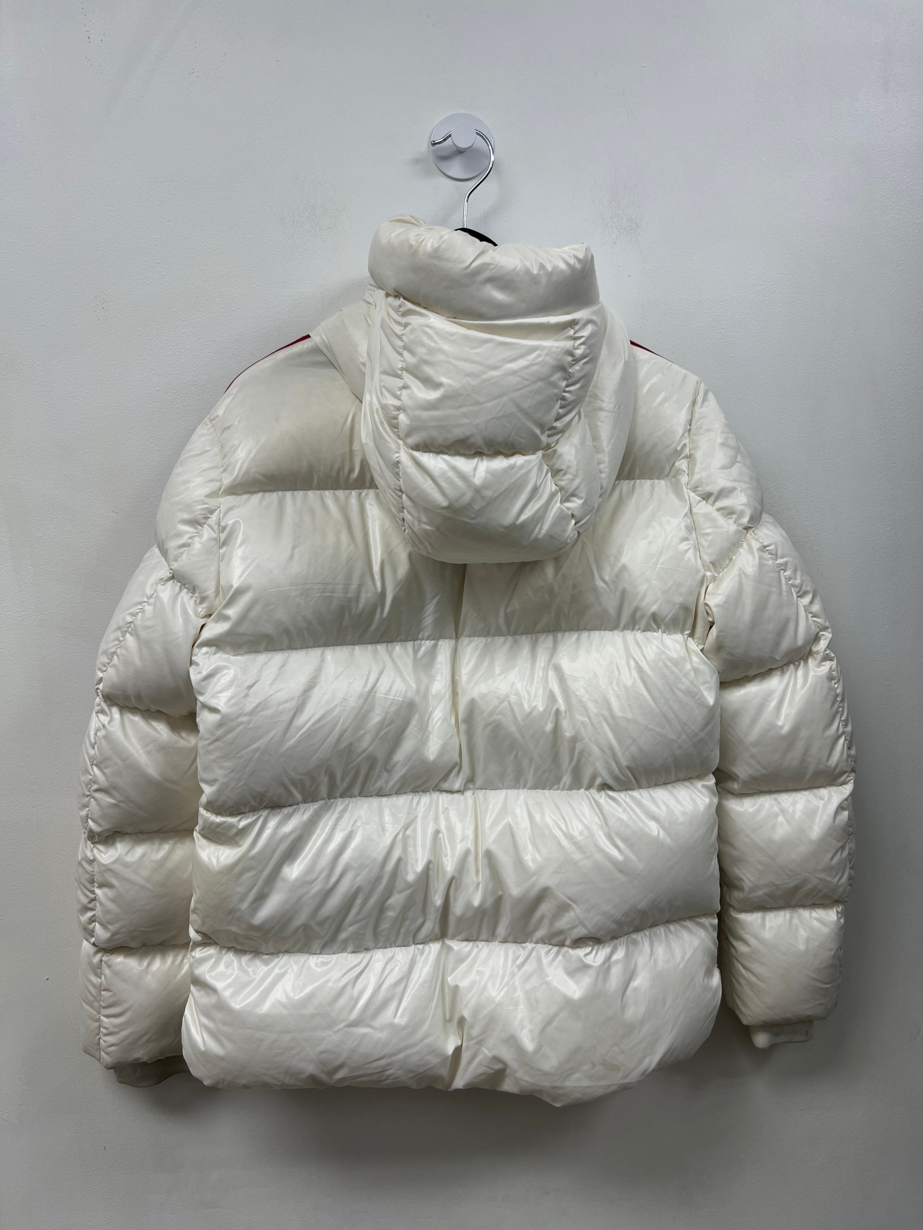 Moncler White Navy Red Striped Puffer Jacket