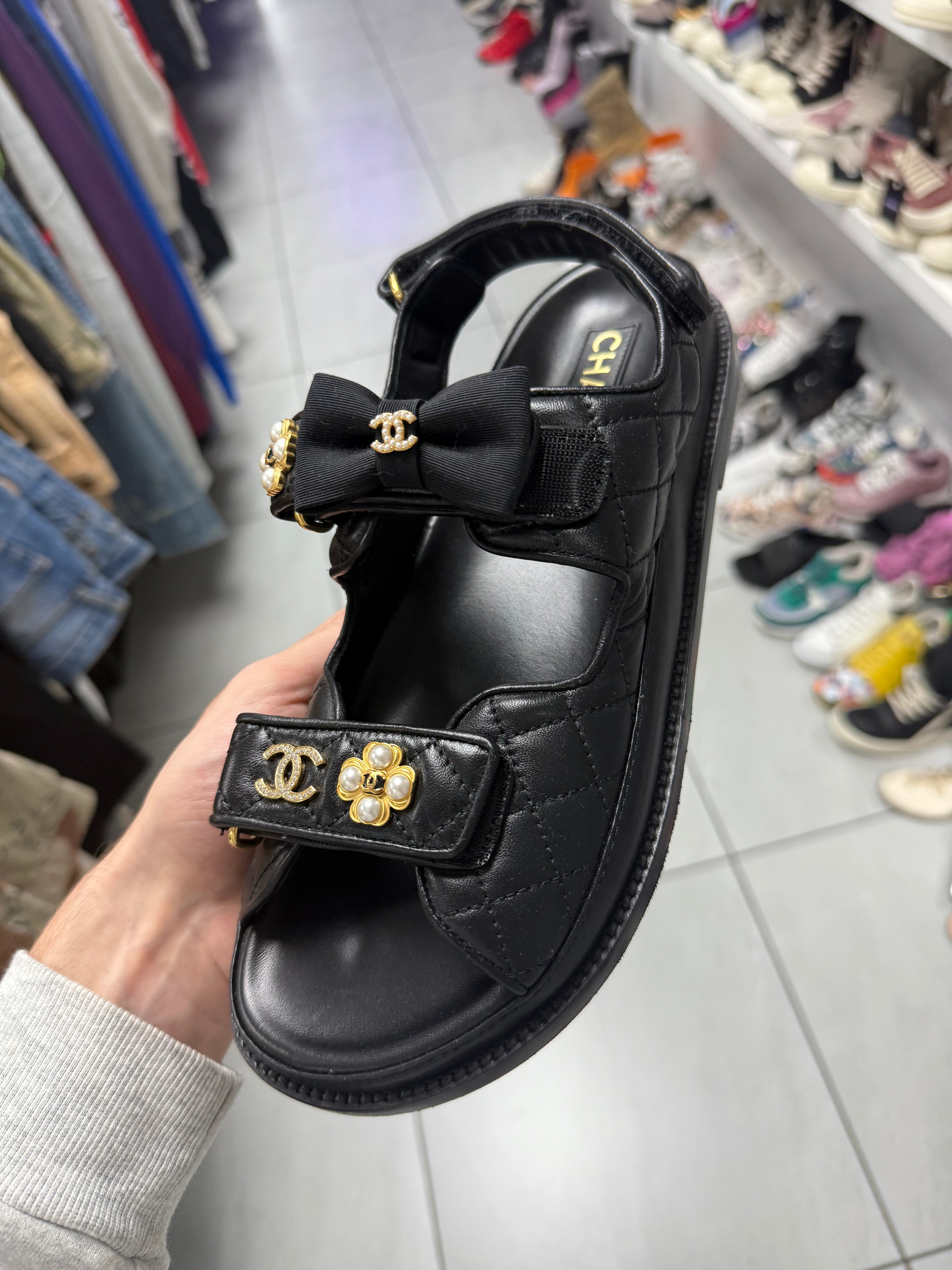 Chanel Sandels Black Used 40.5 (7.5) With Box