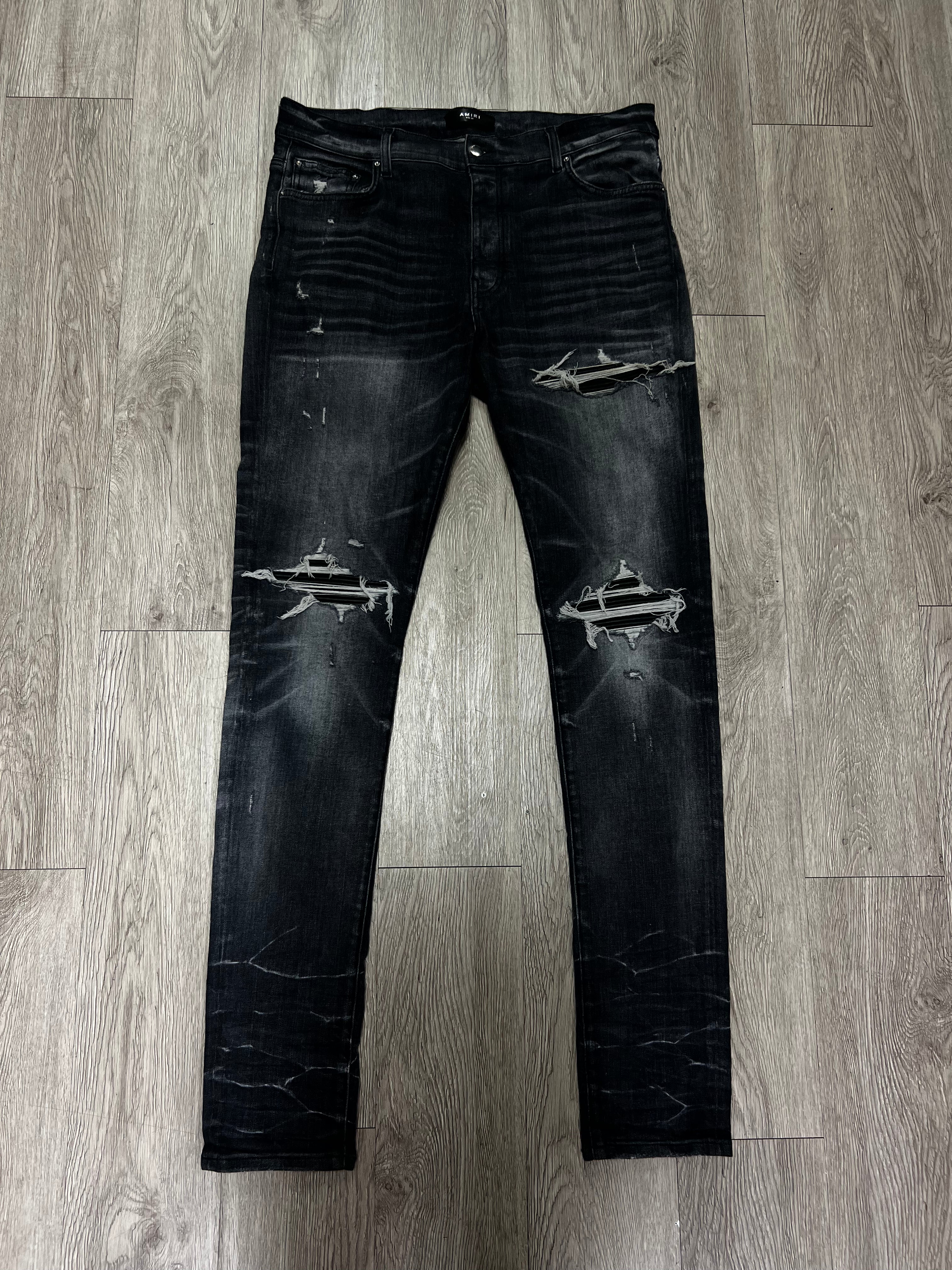 Amiri MX1 Grey Black Patch Jeans
