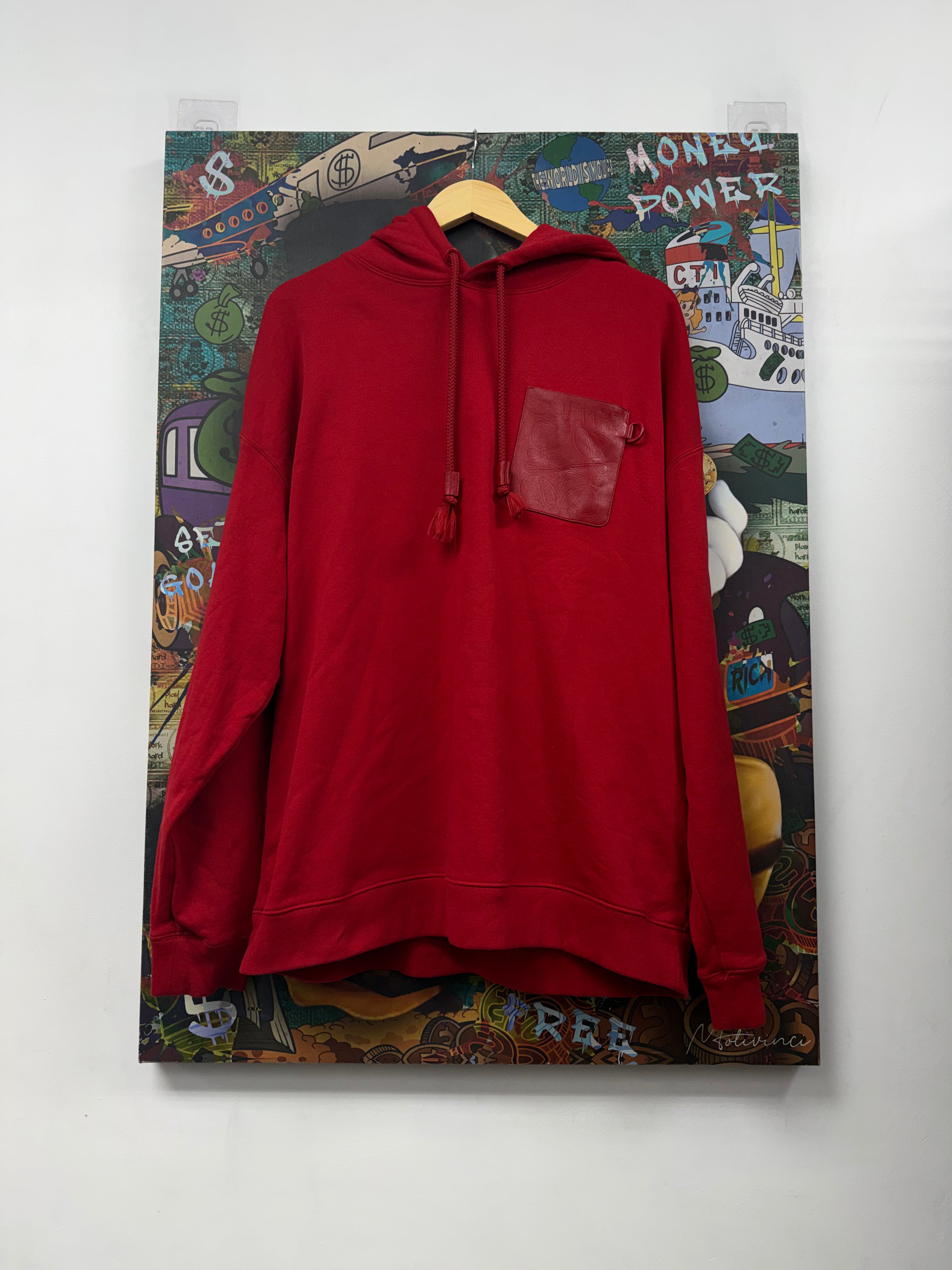 Loewe Red Leather Pocket Anagram Hoodie