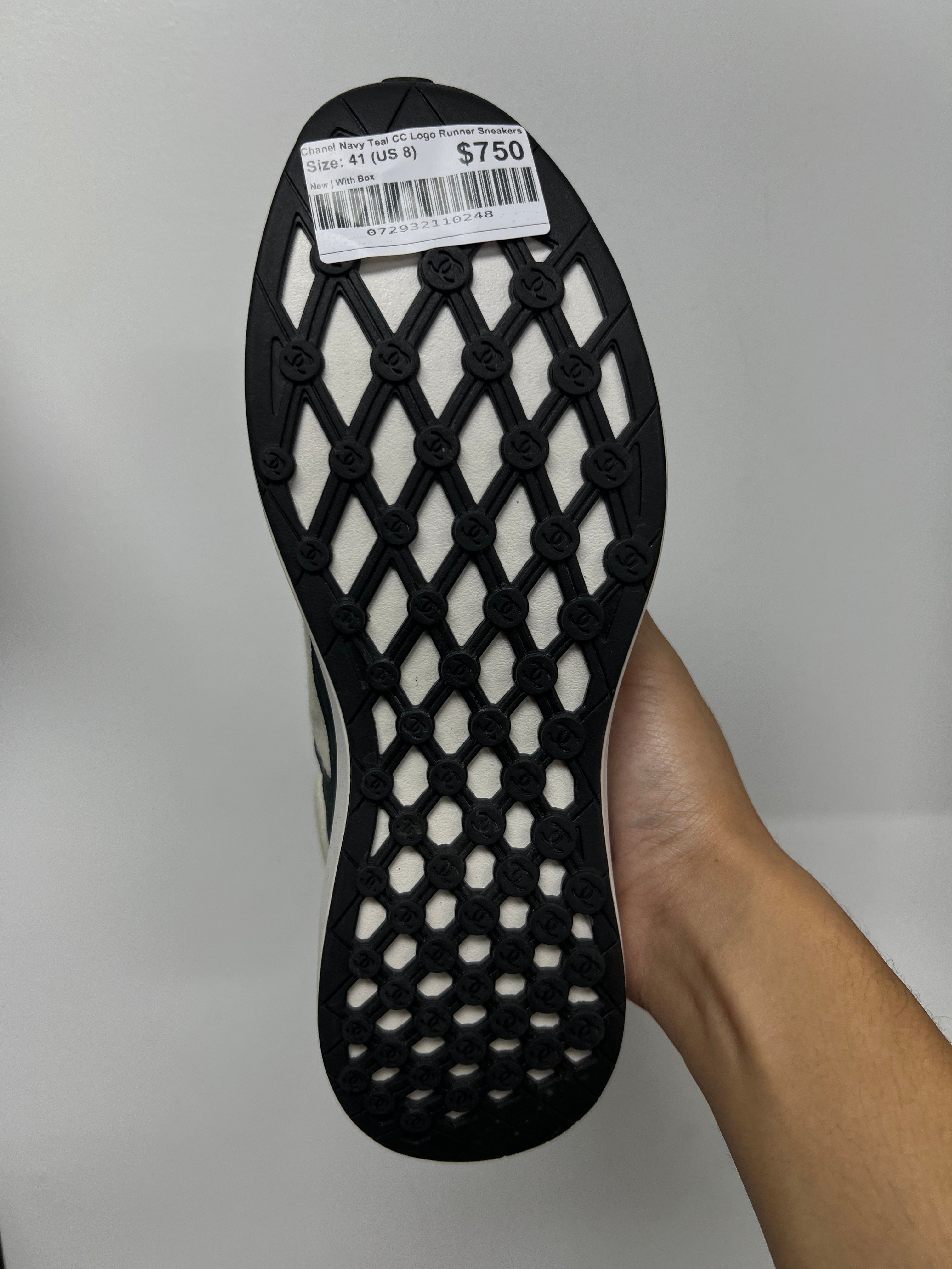 Chanel Navy Teal CC Logo Runner Sneakers