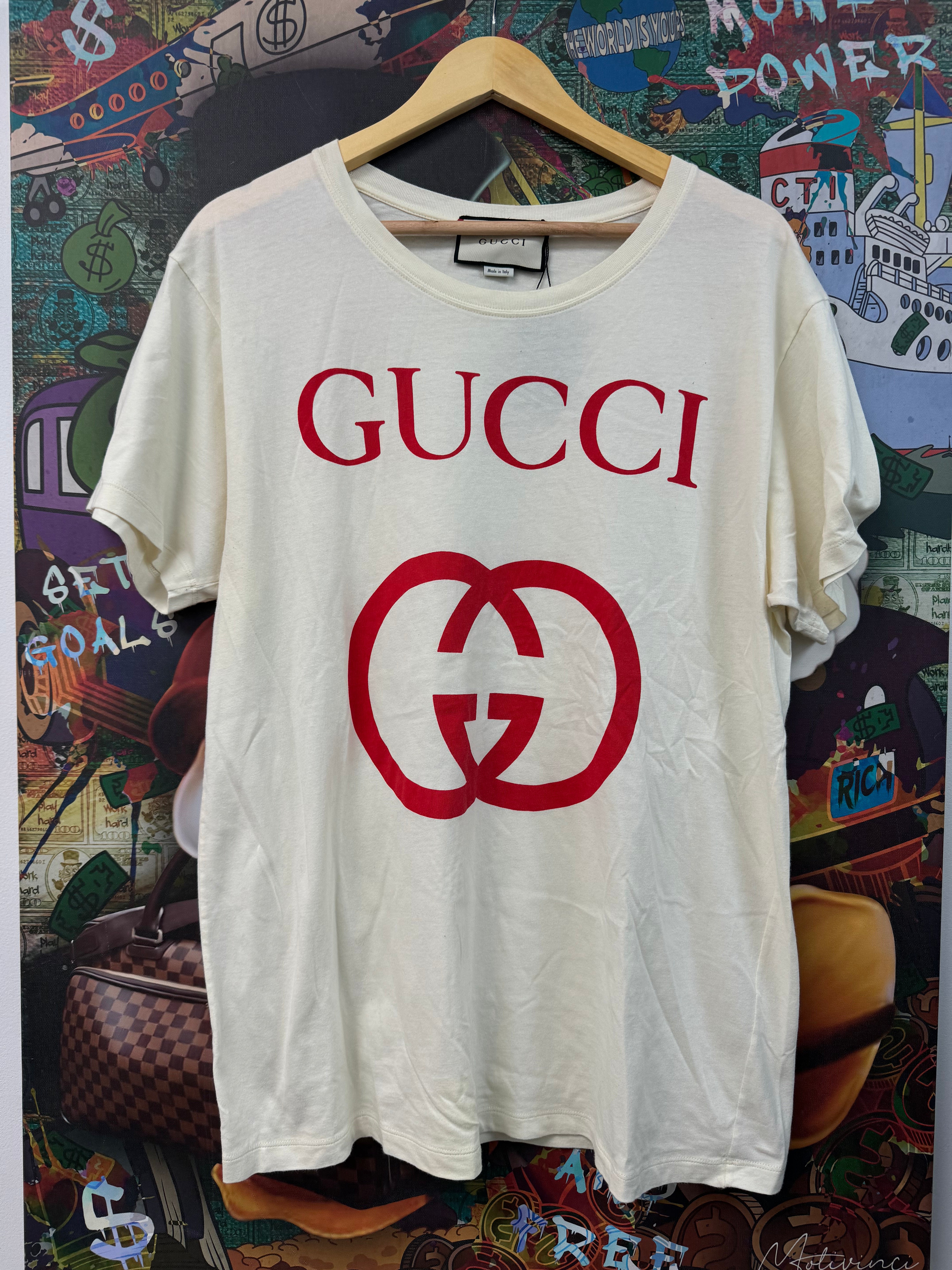 Gucci Cream Red GG Interlocking Tee