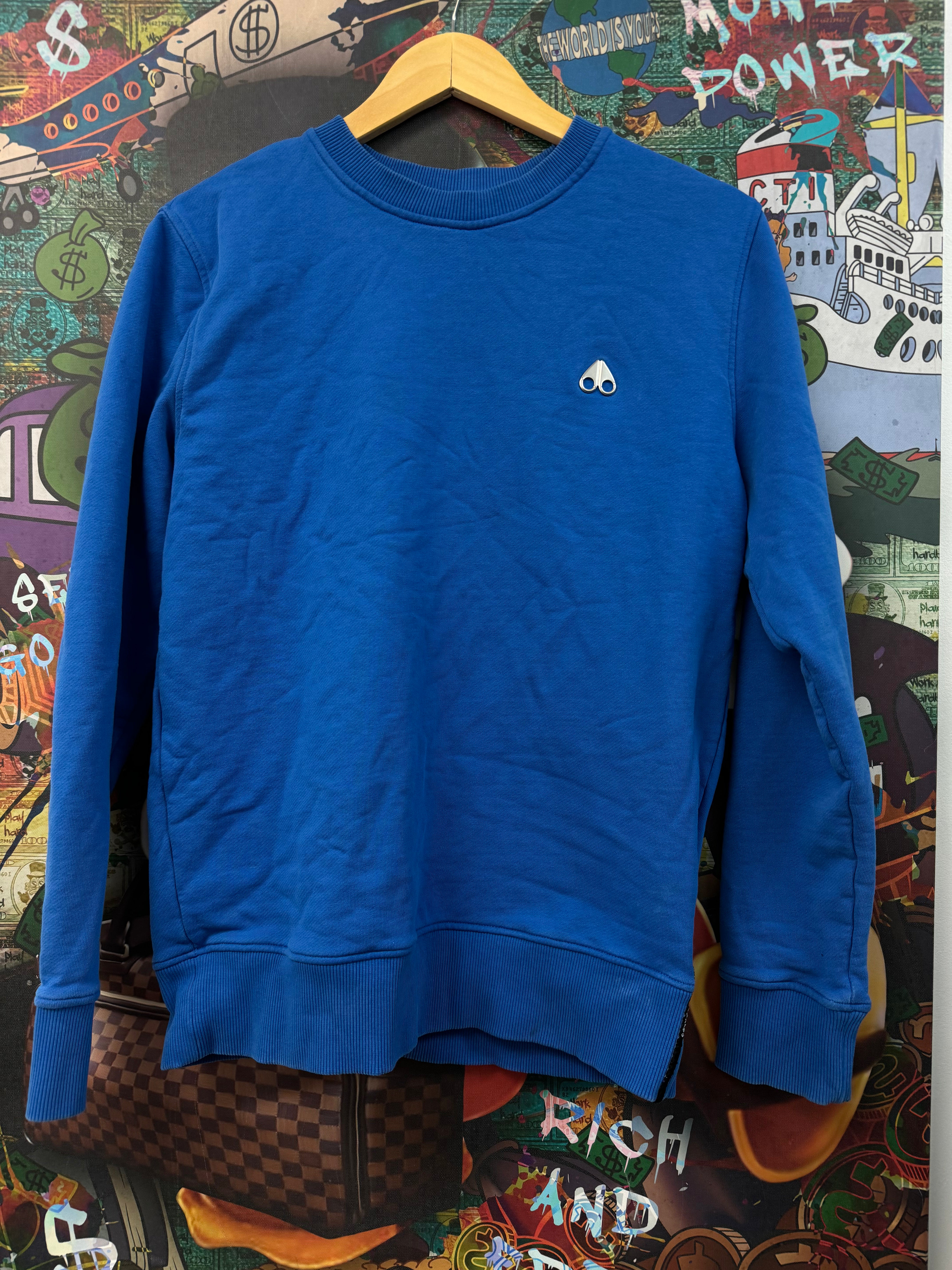 Moose Knuckles Blue Metal Plate Crewneck