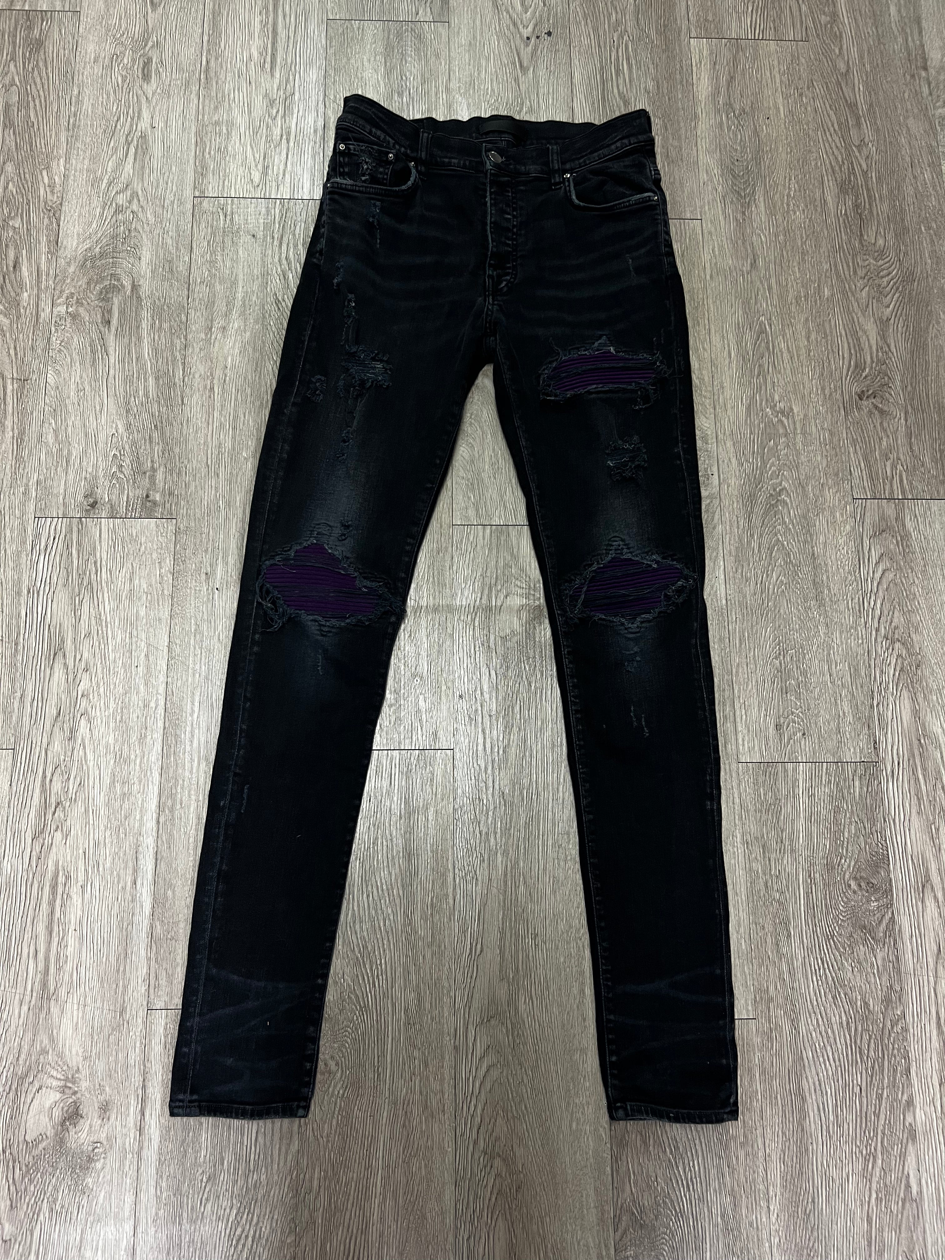 Amiri MX1 Black Wash Purple Patch Jeans