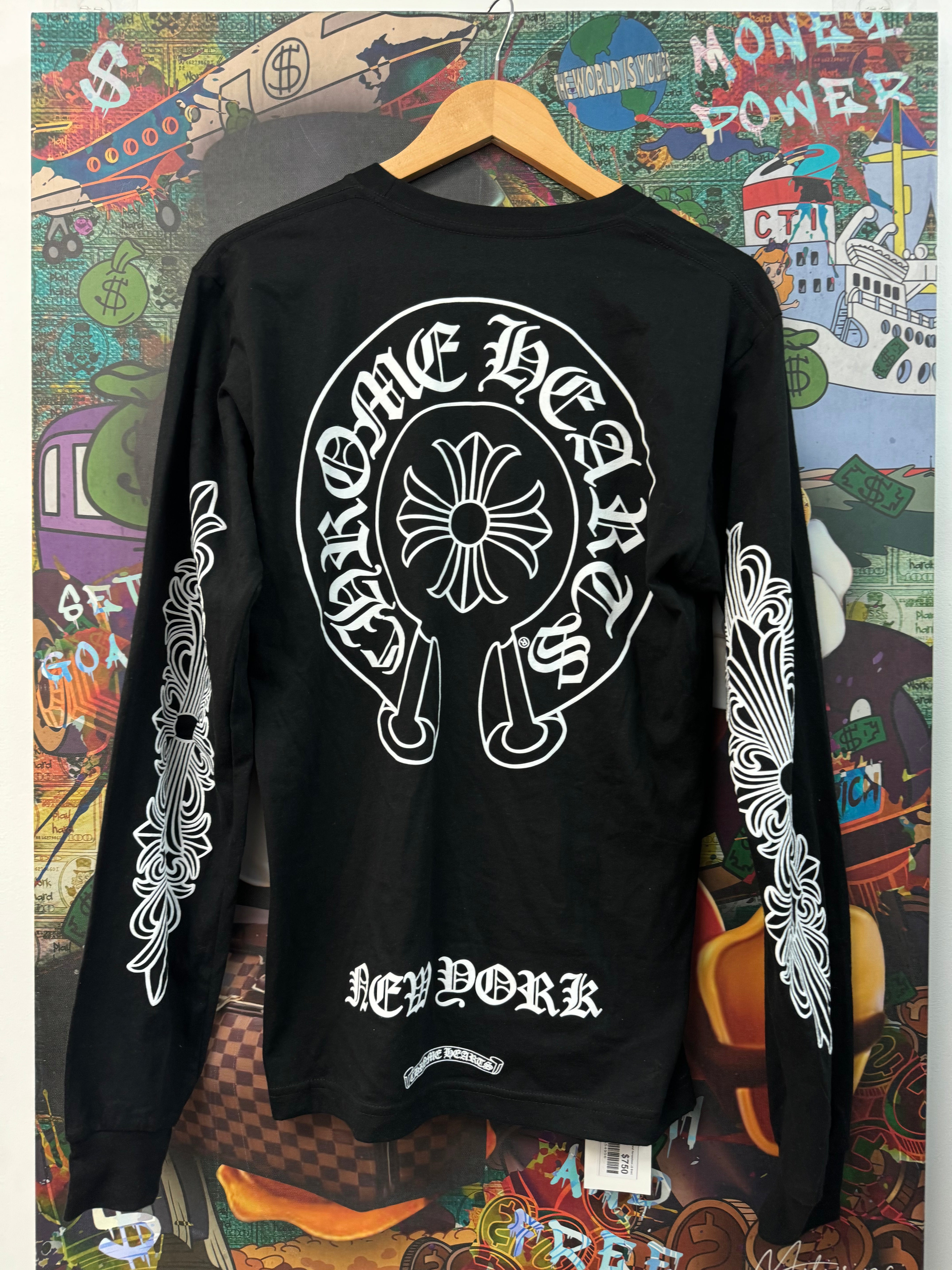 Chrome Hearts Black NY Floral Horseshoe LS Shirt