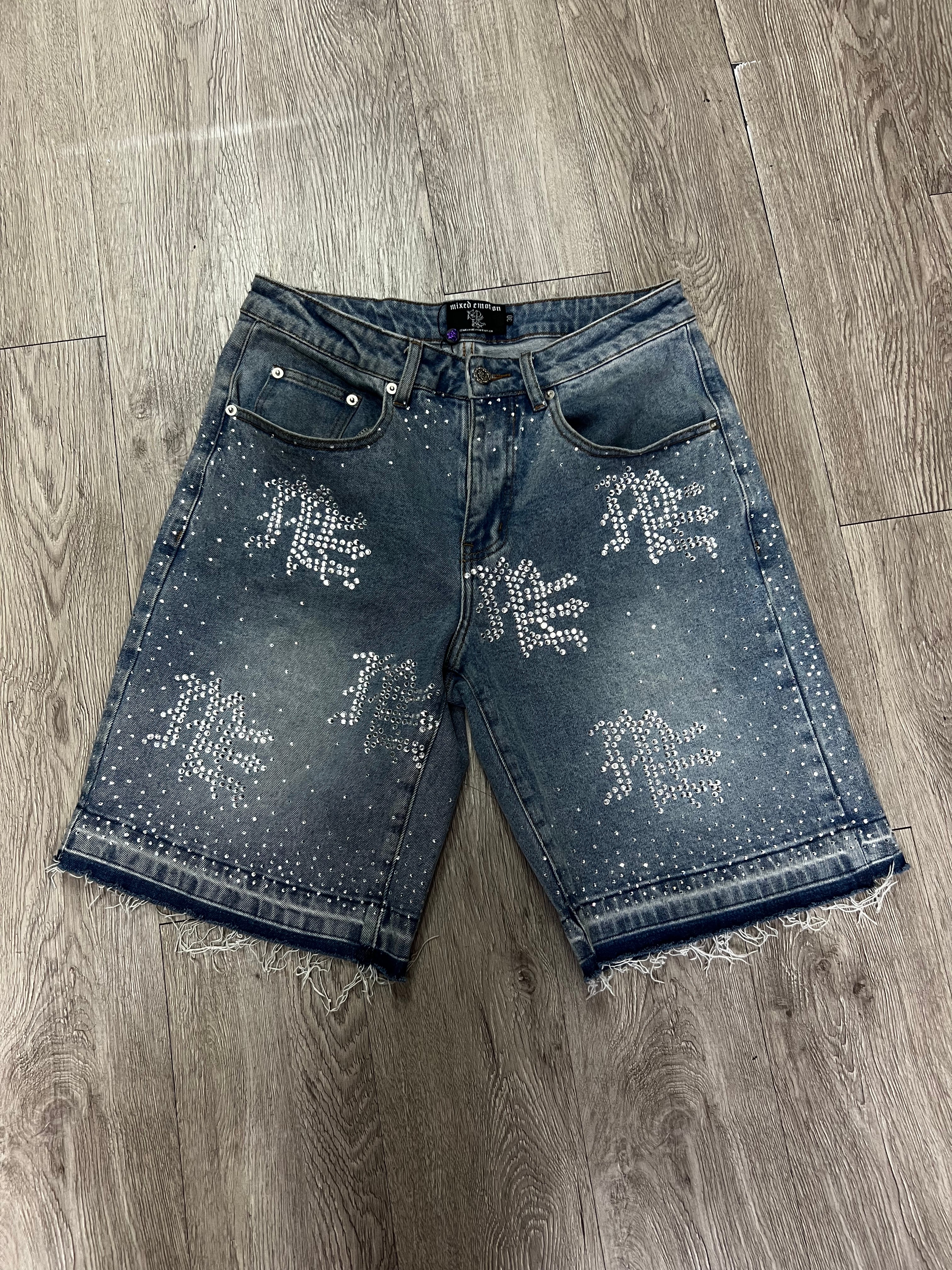 Mixed Emotions Light Wash ME Rhinestone Jean Shorts