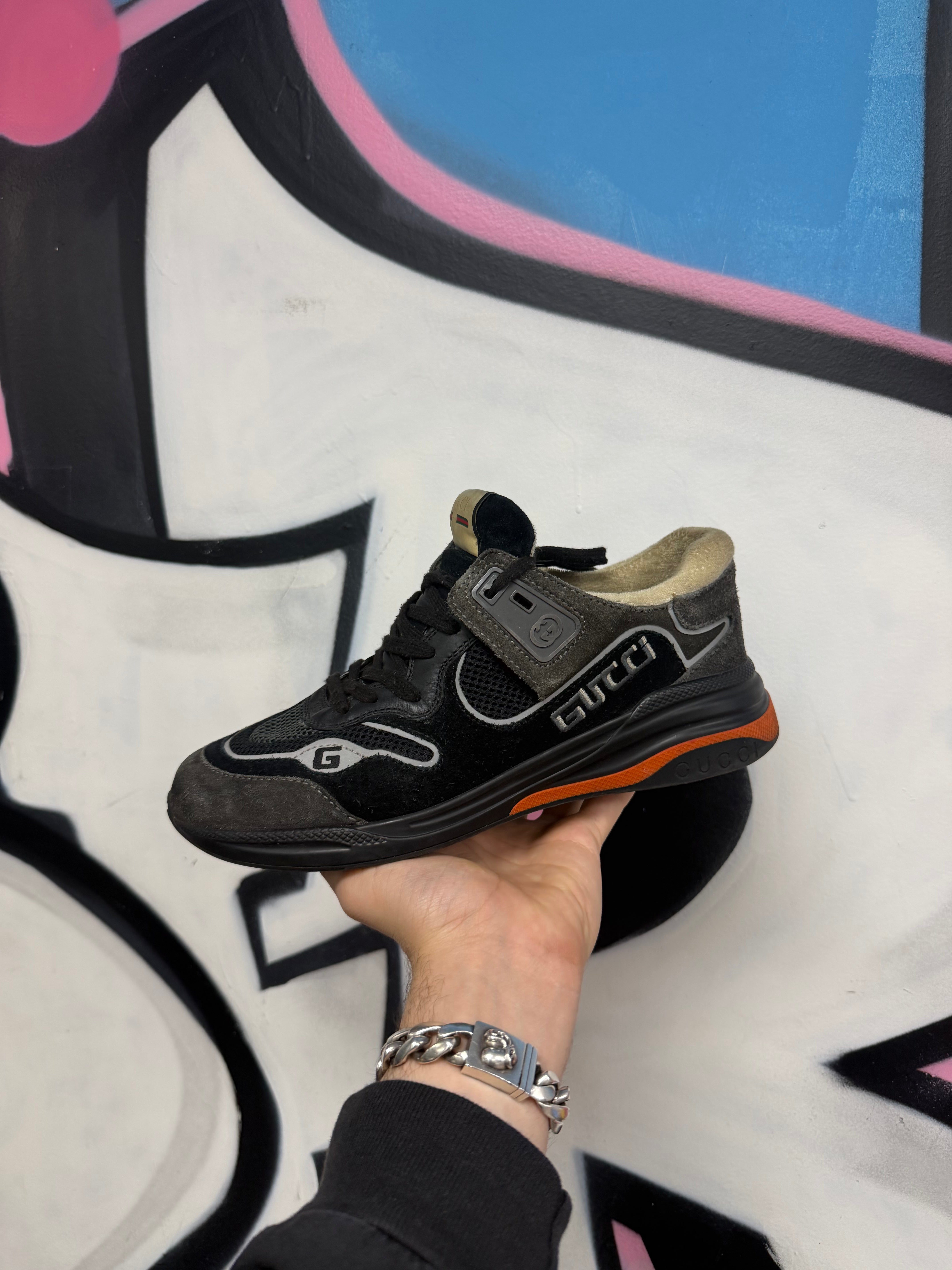 Gucci Black Orange Flash Trek Sneakers