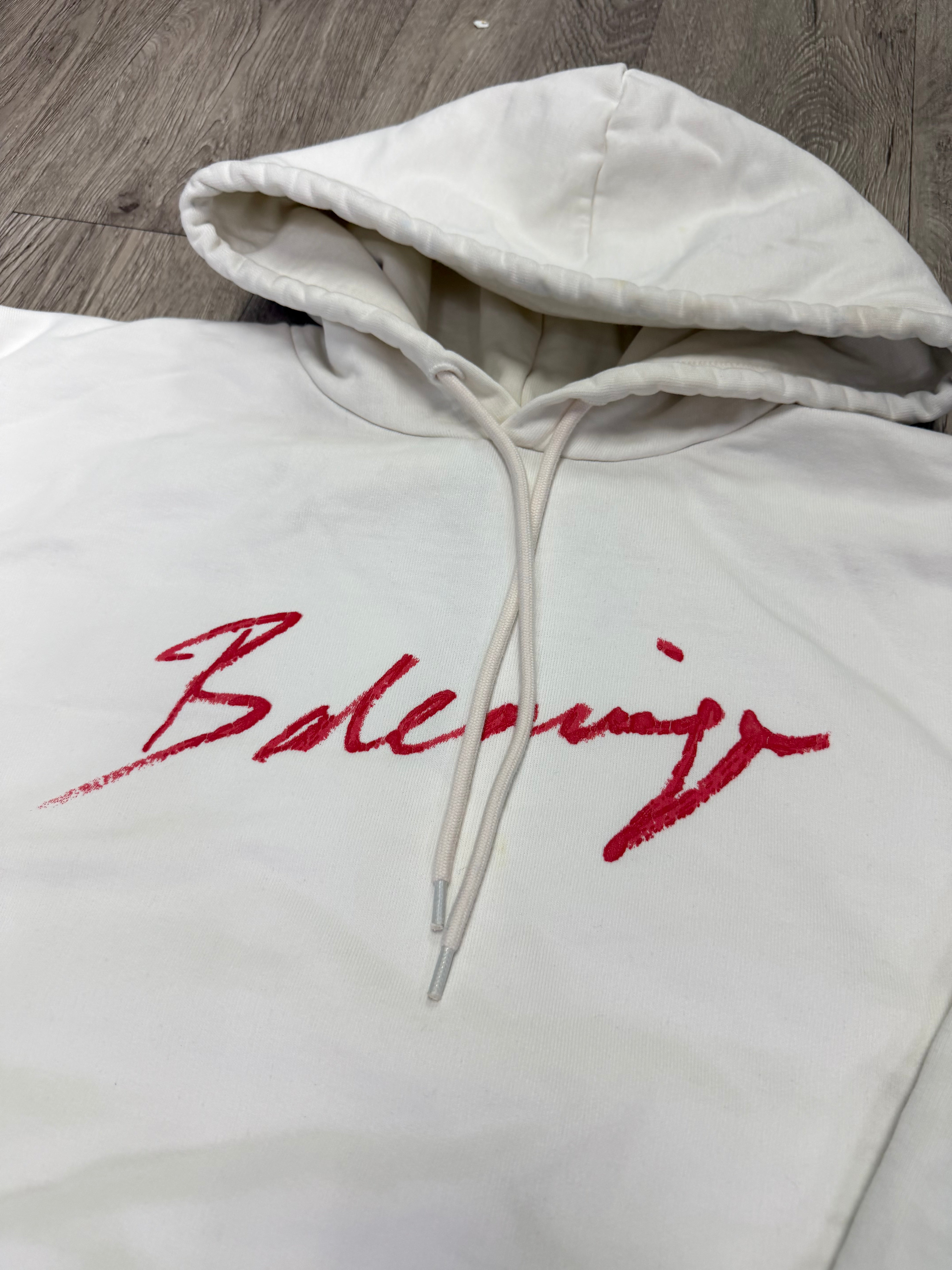 Balenciaga White Red Script Logo Hoodie