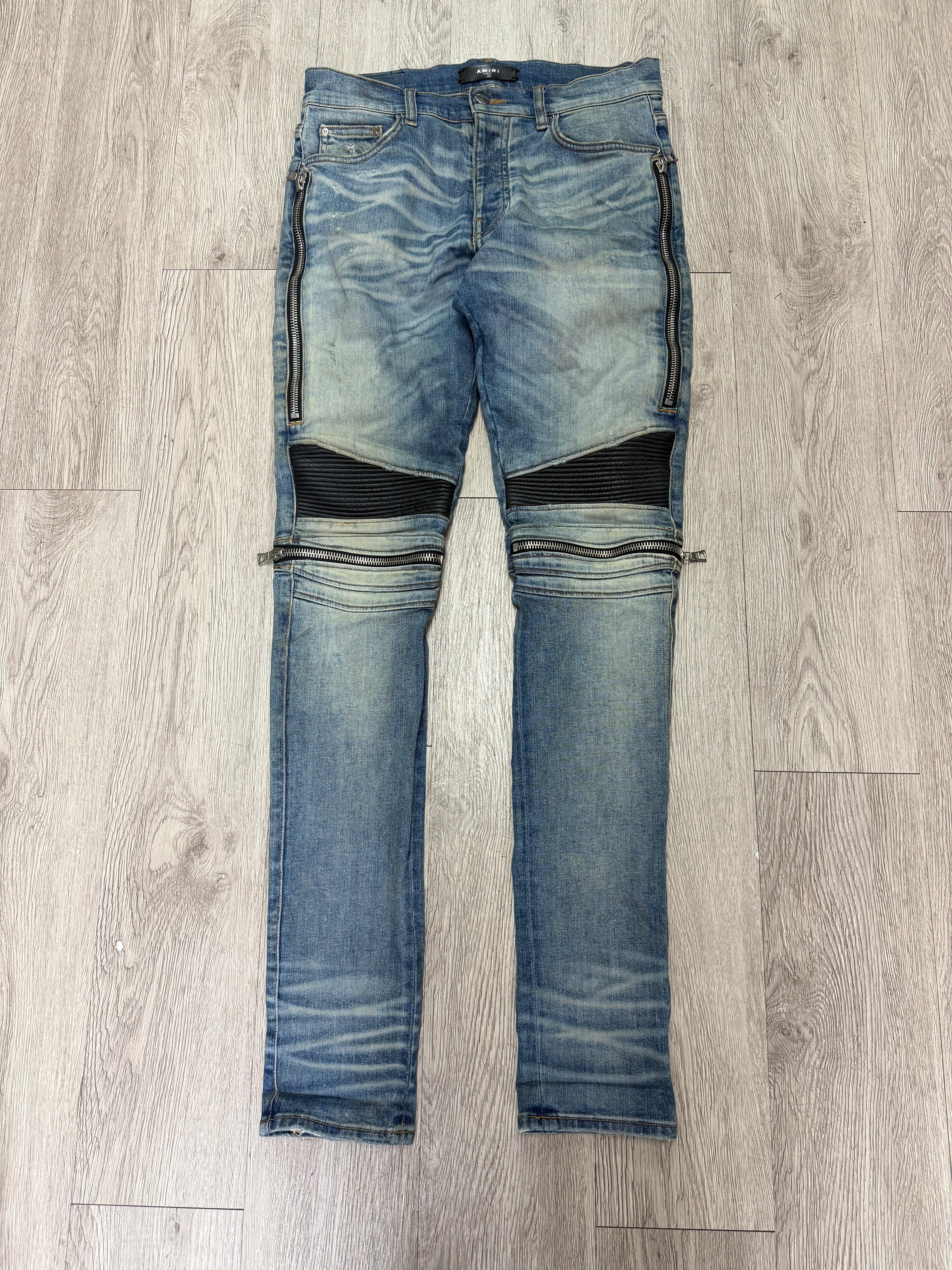 Amiri MX2 Mid Wash Black Patch Jeans