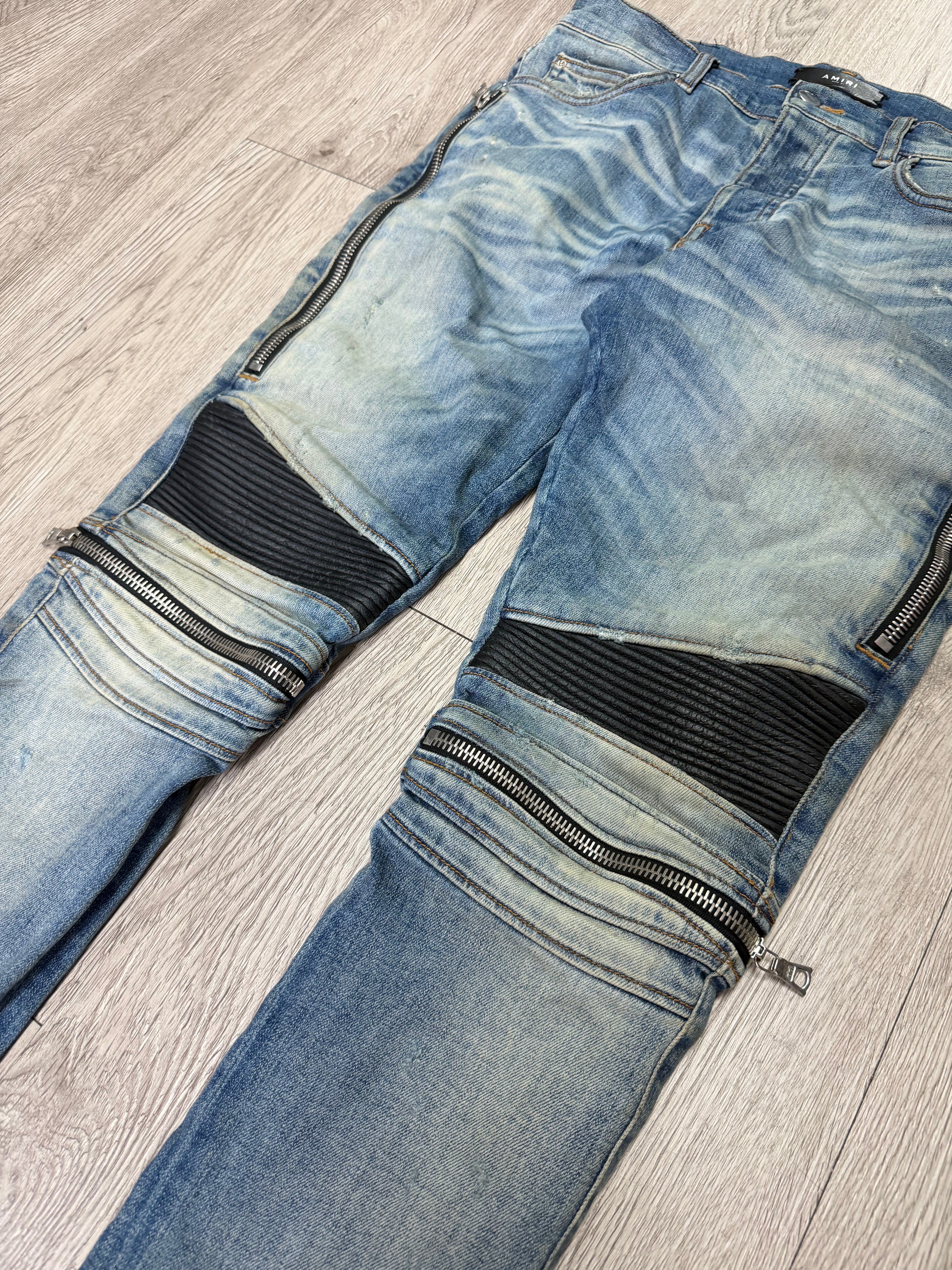 Amiri MX2 Mid Wash Black Patch Jeans