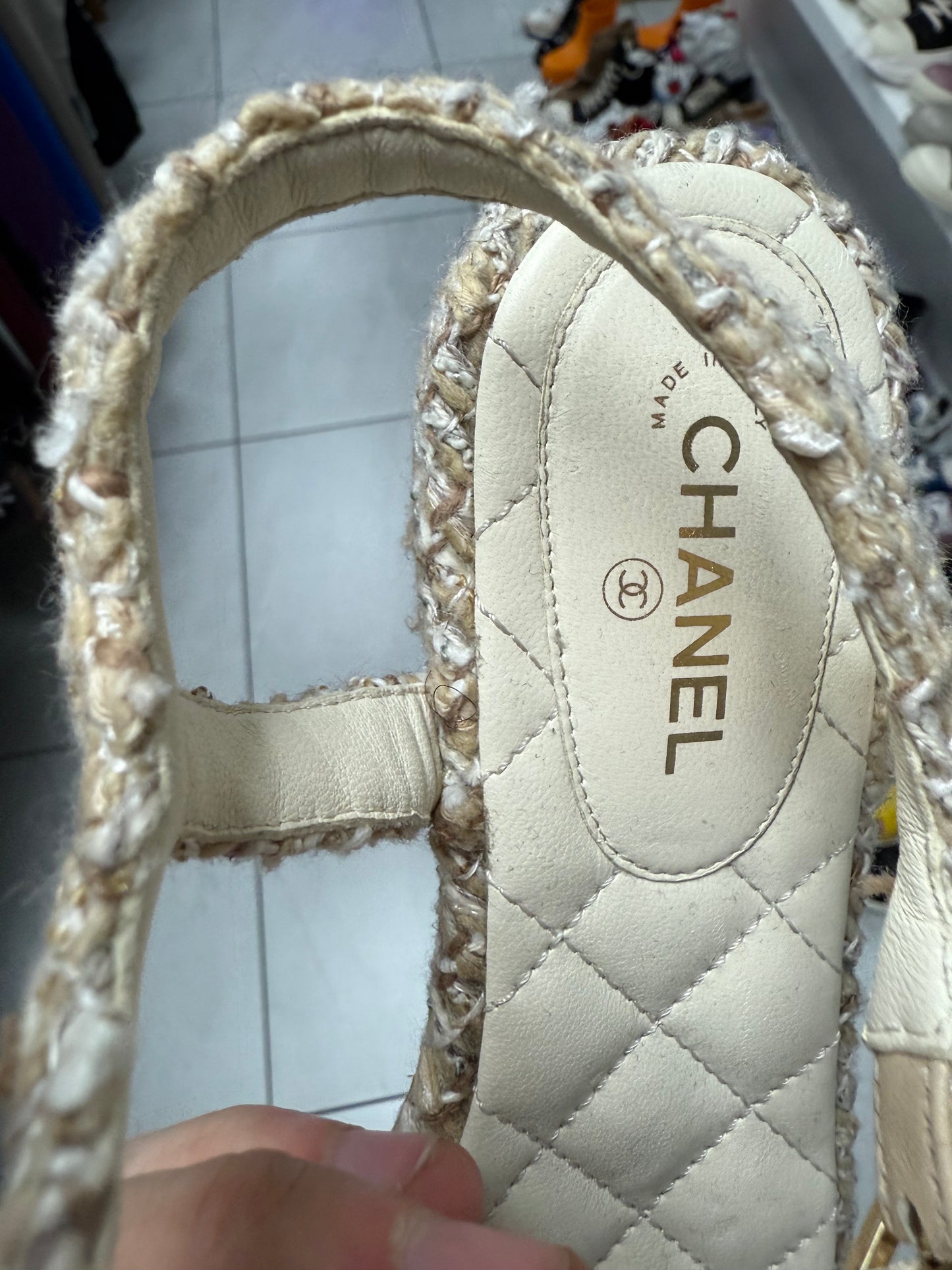 Chanel Tweed Slipper Used 38.5 (8W) With Box