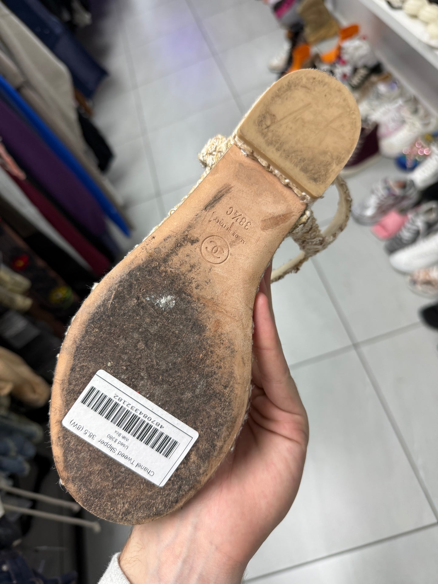 Chanel Tweed Slipper Used 38.5 (8W) With Box
