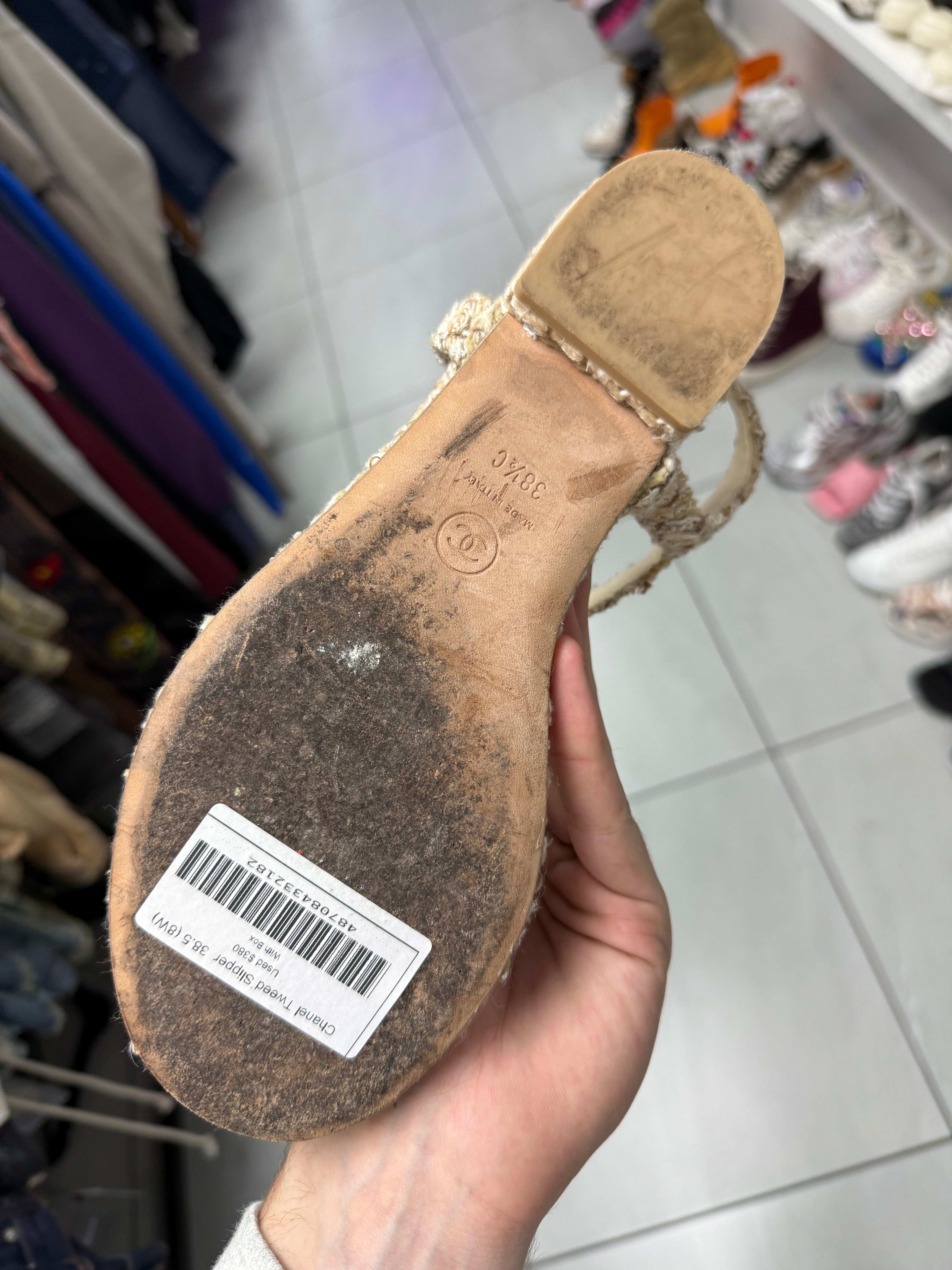 Chanel Tweed Slipper Used 38.5 (8W) With Box