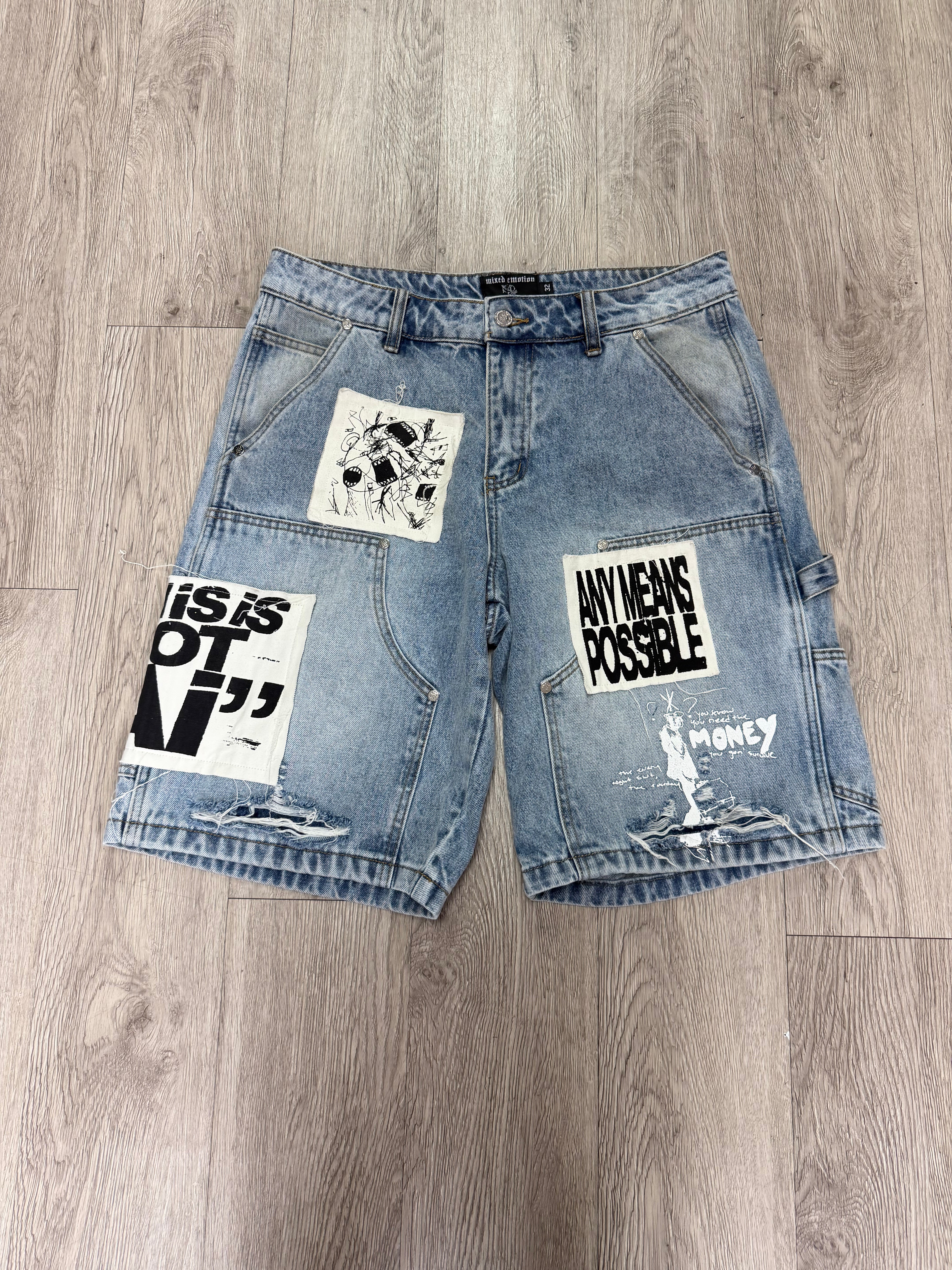 Mixed Emotions Blue AI Jean Shorts